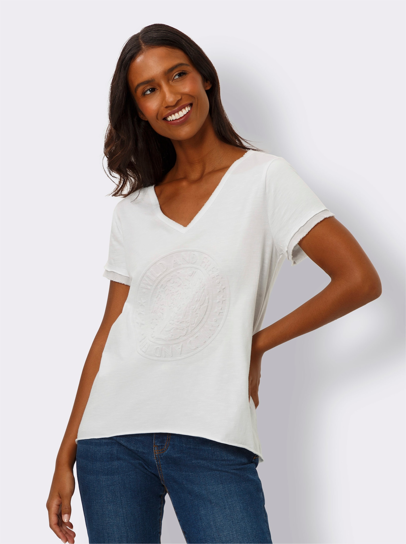 heine T-Shirt mit 3D-Druck - weiß