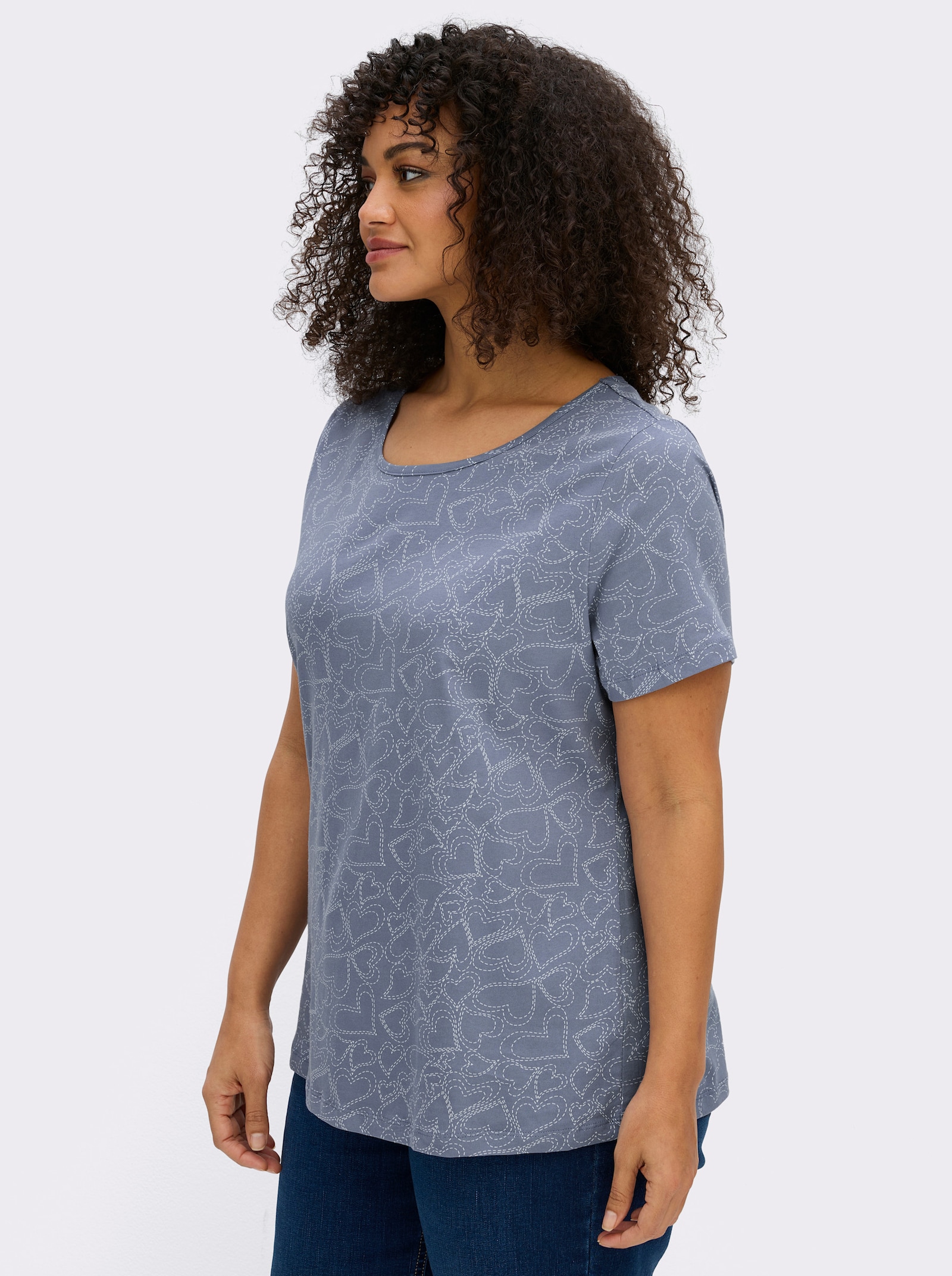 T-Shirt mit Herzchen-Dessin - taubenblau-bedruckt