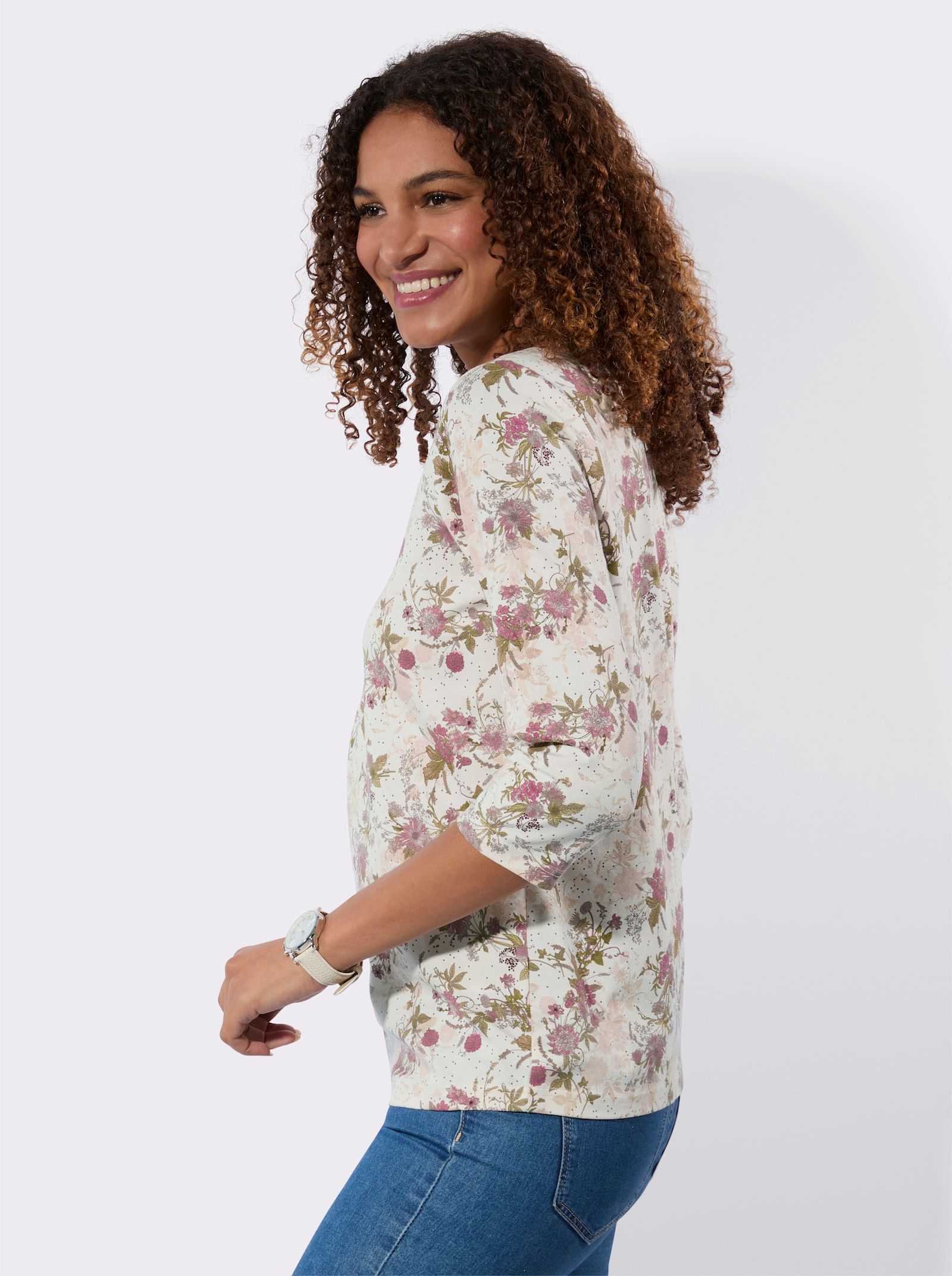 Shirt met 3/4-mouw - champagne/hortensia bedrukt