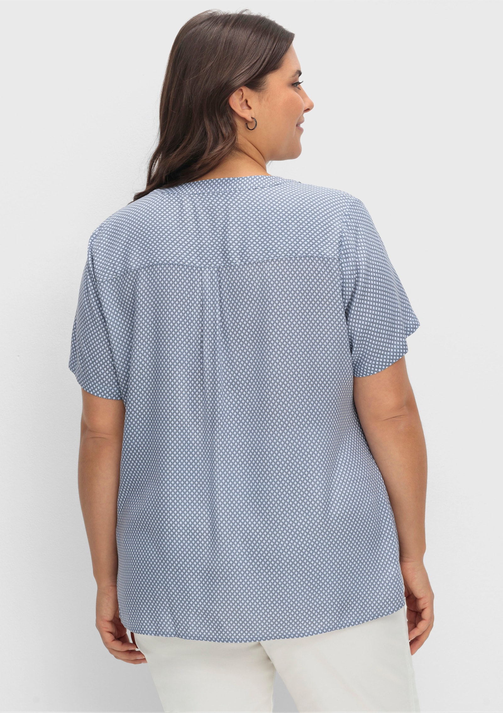 Schlupfbluse im Minimaldessin, aus Viskose - bleu-rauchblau-bedruckt