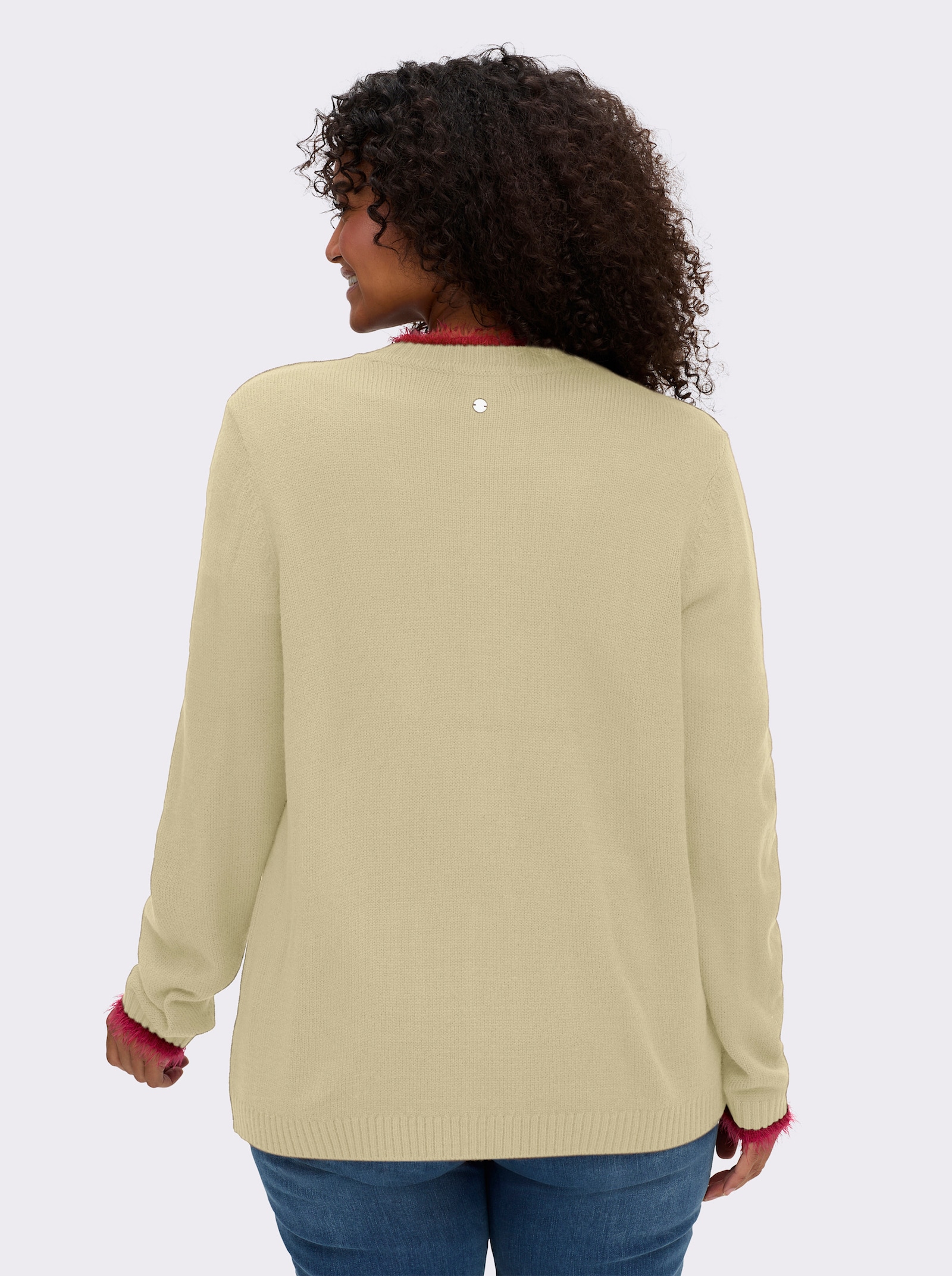 sheego Strickjacke mit Flauschgarn-Kanten - sand-kirsche