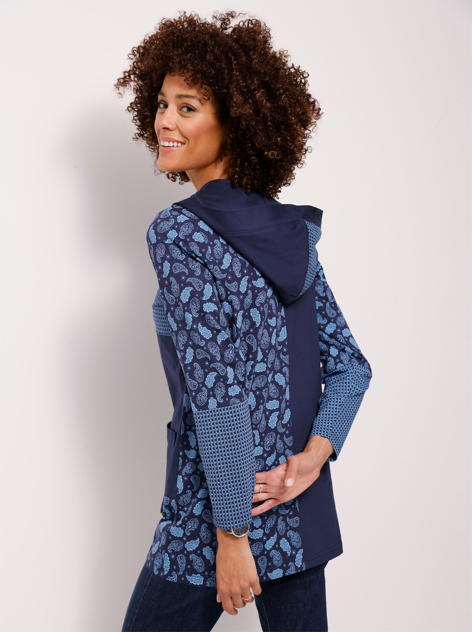 Shirtjacke mit Patchwork-Druck - marine-mittelblau-bedruckt
