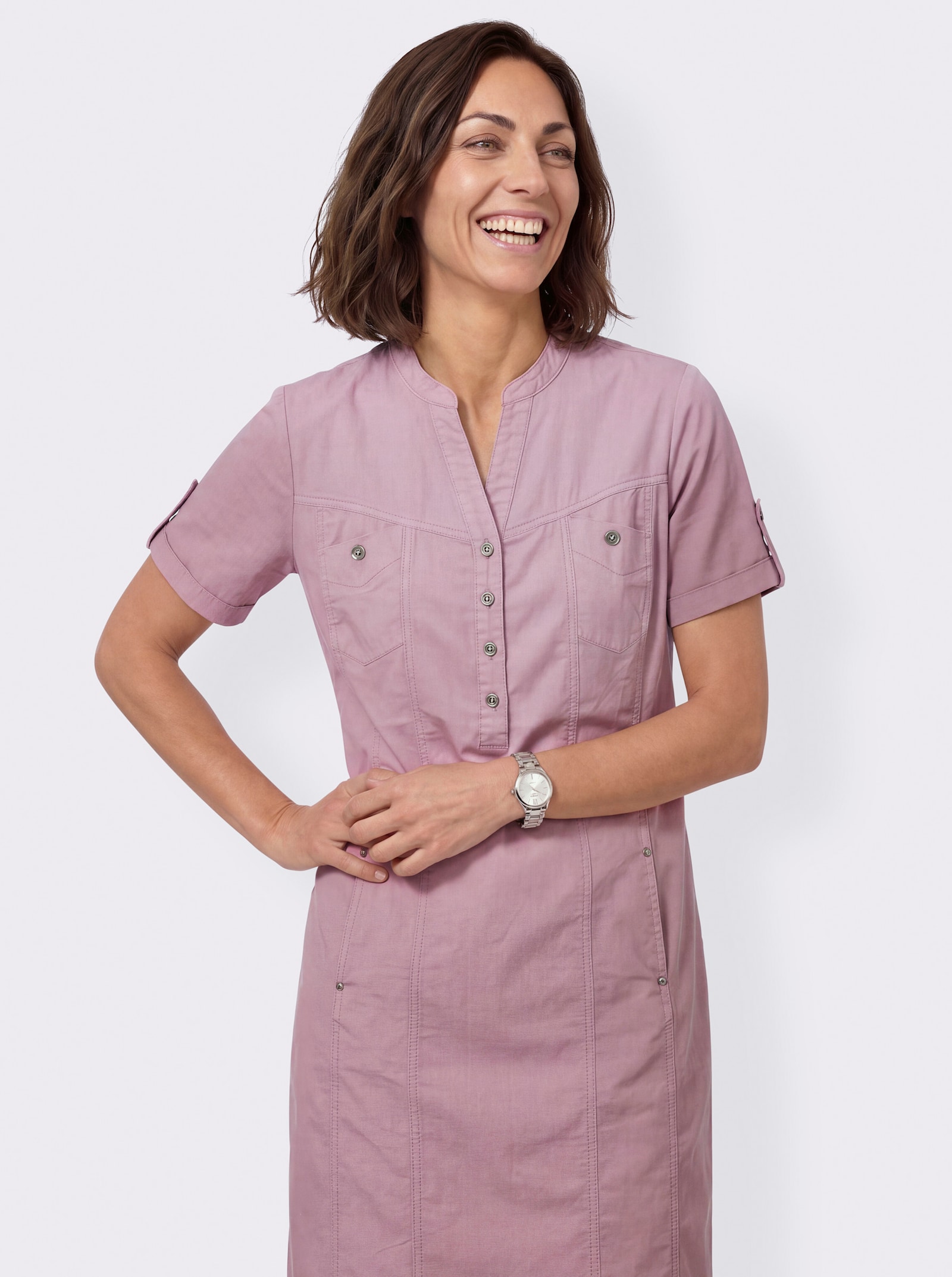 Jeanskleid mit abgerundetem Saum - mauve