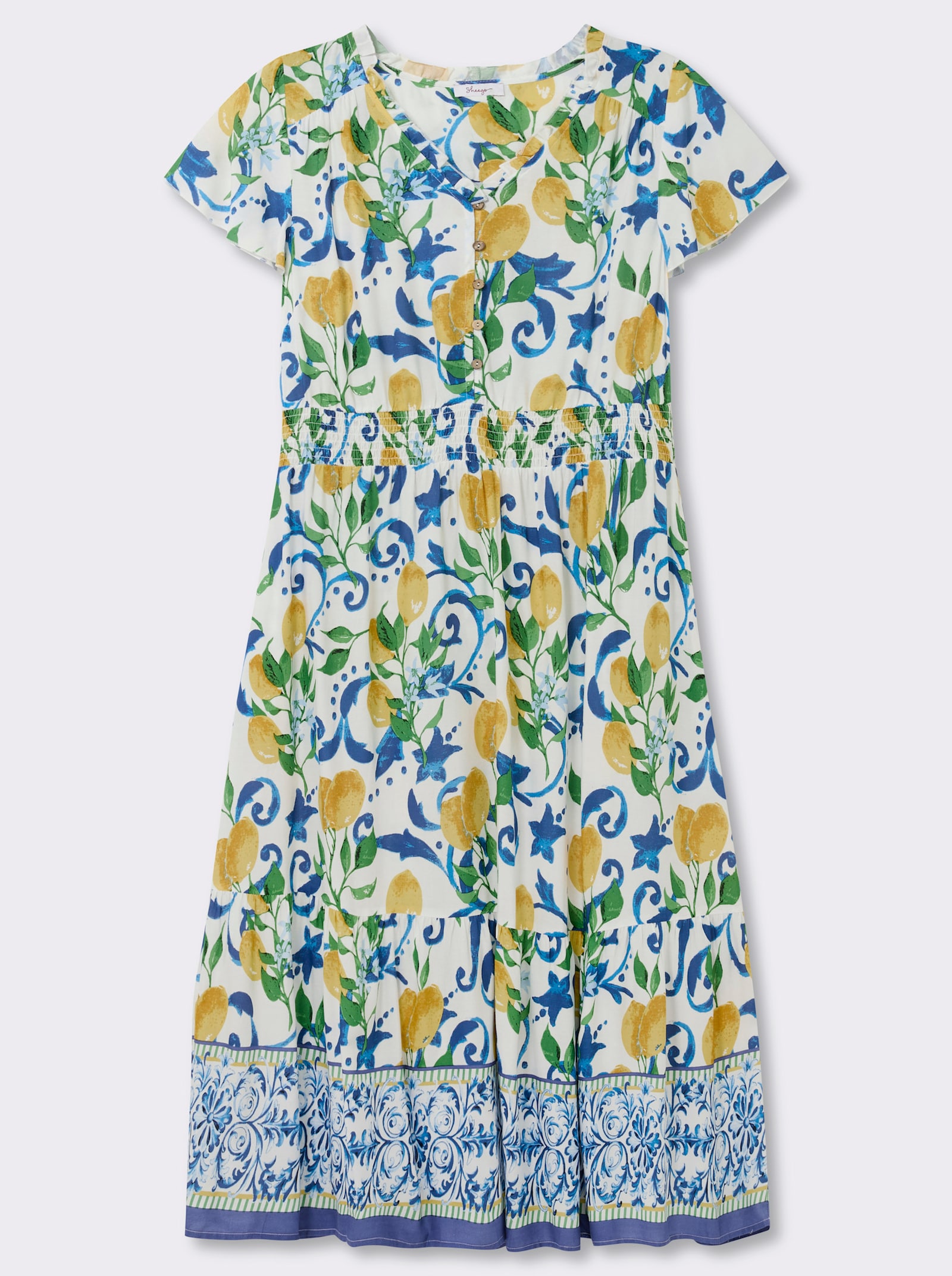 sheego by Joe Browns Maxikleid mit breitem Smokbund - weiss-sonnengelb-gemustert