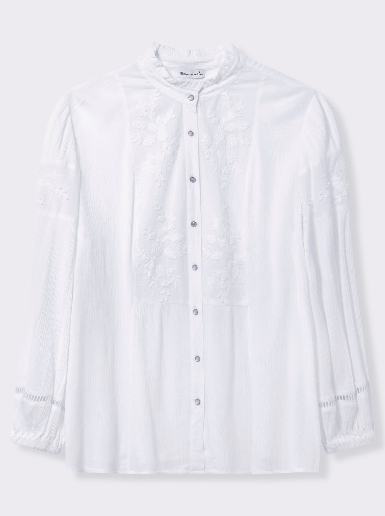 sheego by Joe Browns Bluse mit Stehkragen und Blüten-Stickereien - weiss