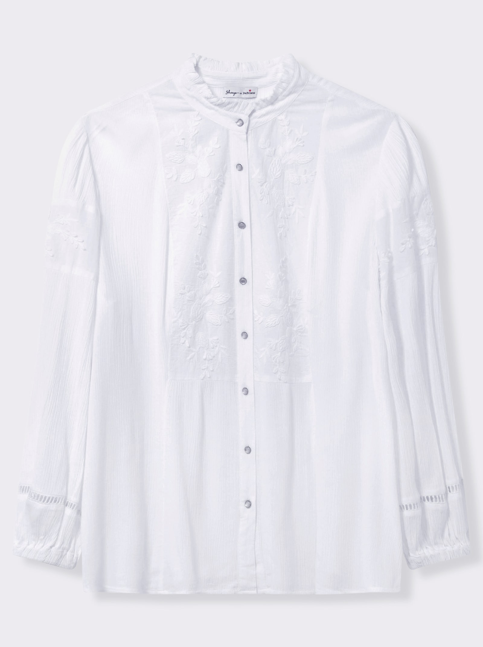 sheego by Joe Browns Bluse mit Stehkragen und Blüten-Stickereien - weiß