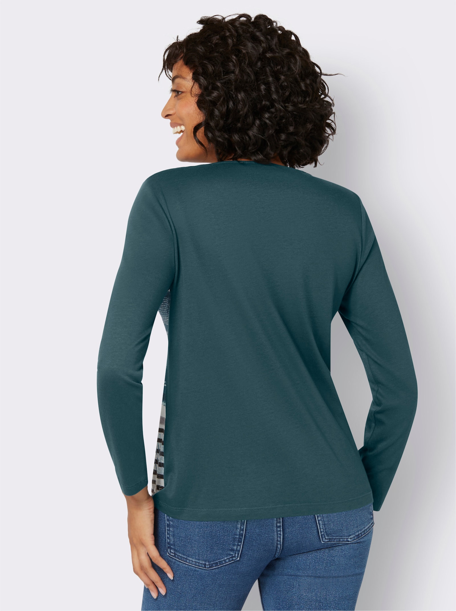 Langarmshirt mit grafischem Muster vorne - tanne-gestreift