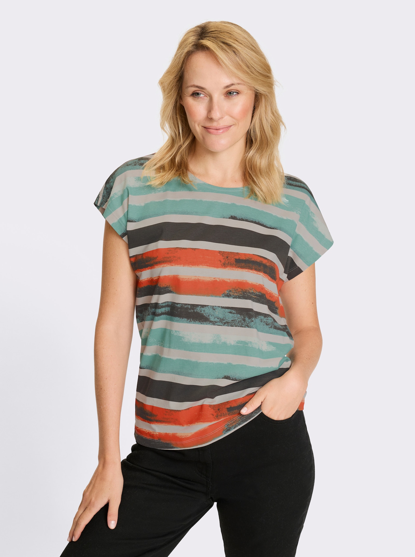 Tričko, okr.výstr., far. pr. - Grafitovo-svetlosivá potlač