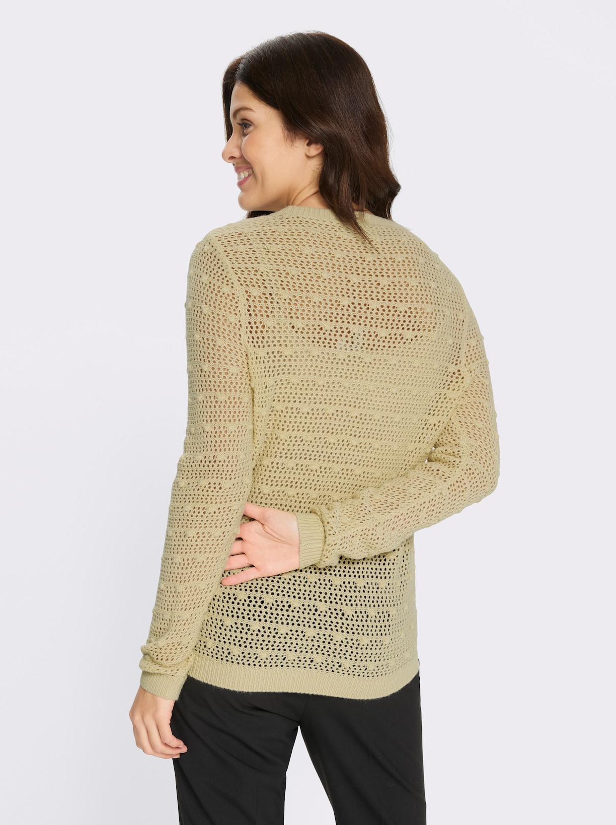 Ajourpullover mit eingestrickten Punkten - sand