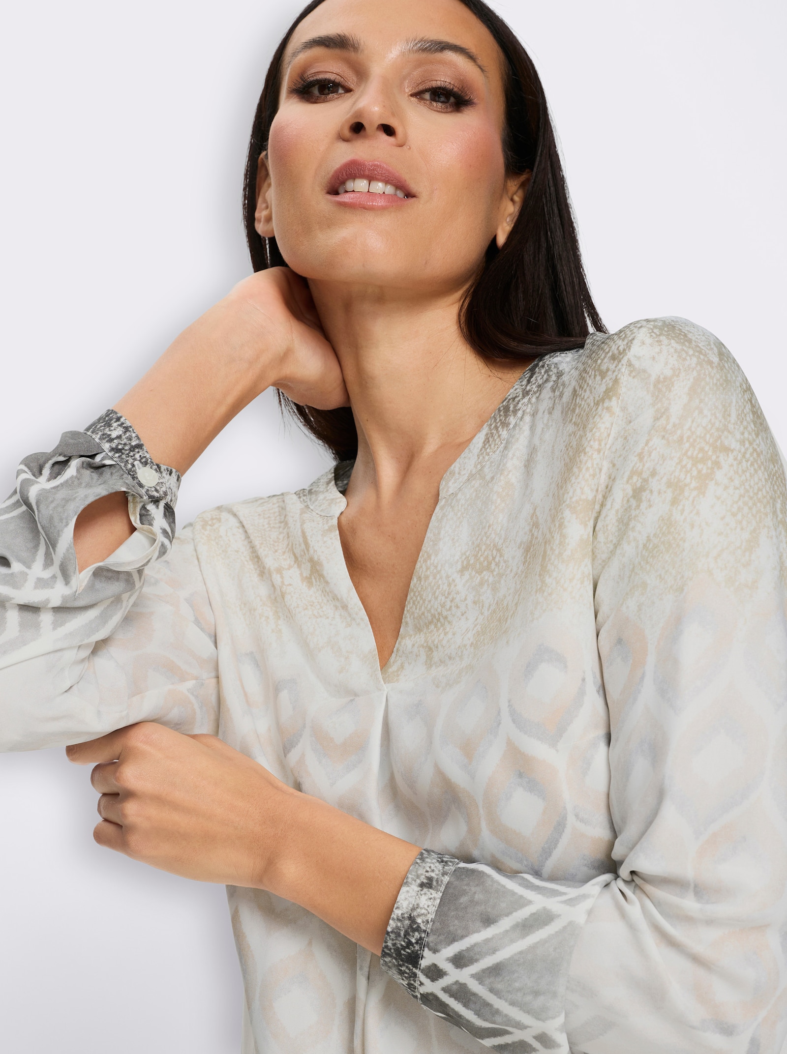 heine Schlupfbluse mit Druck-Dessin - ecru-graphit-bedruckt