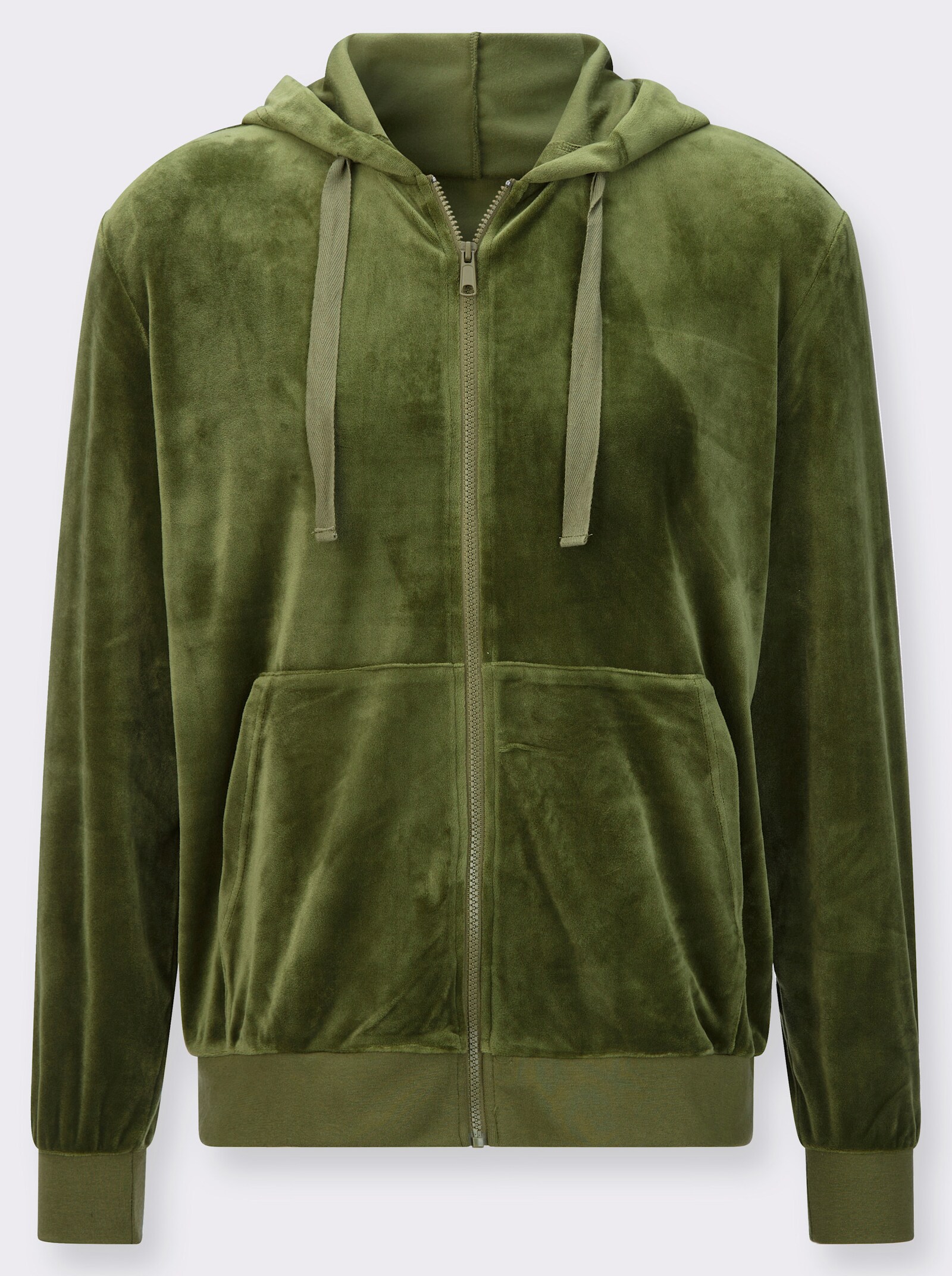 Kapuzennickijacke mit elastischen Bündchen - oliv