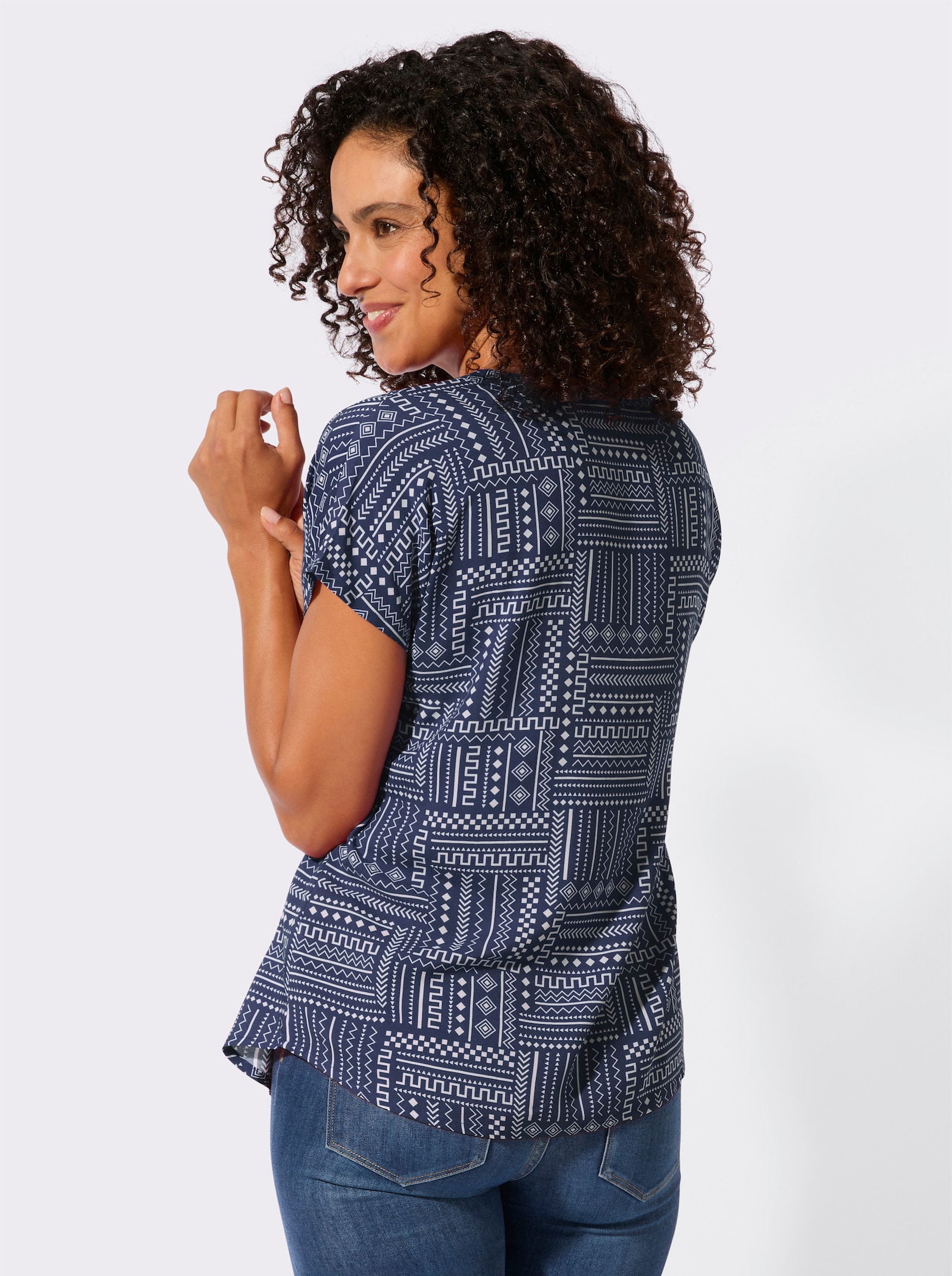 Druckbluse aus reiner Viskose - marine-ecru-gemustert