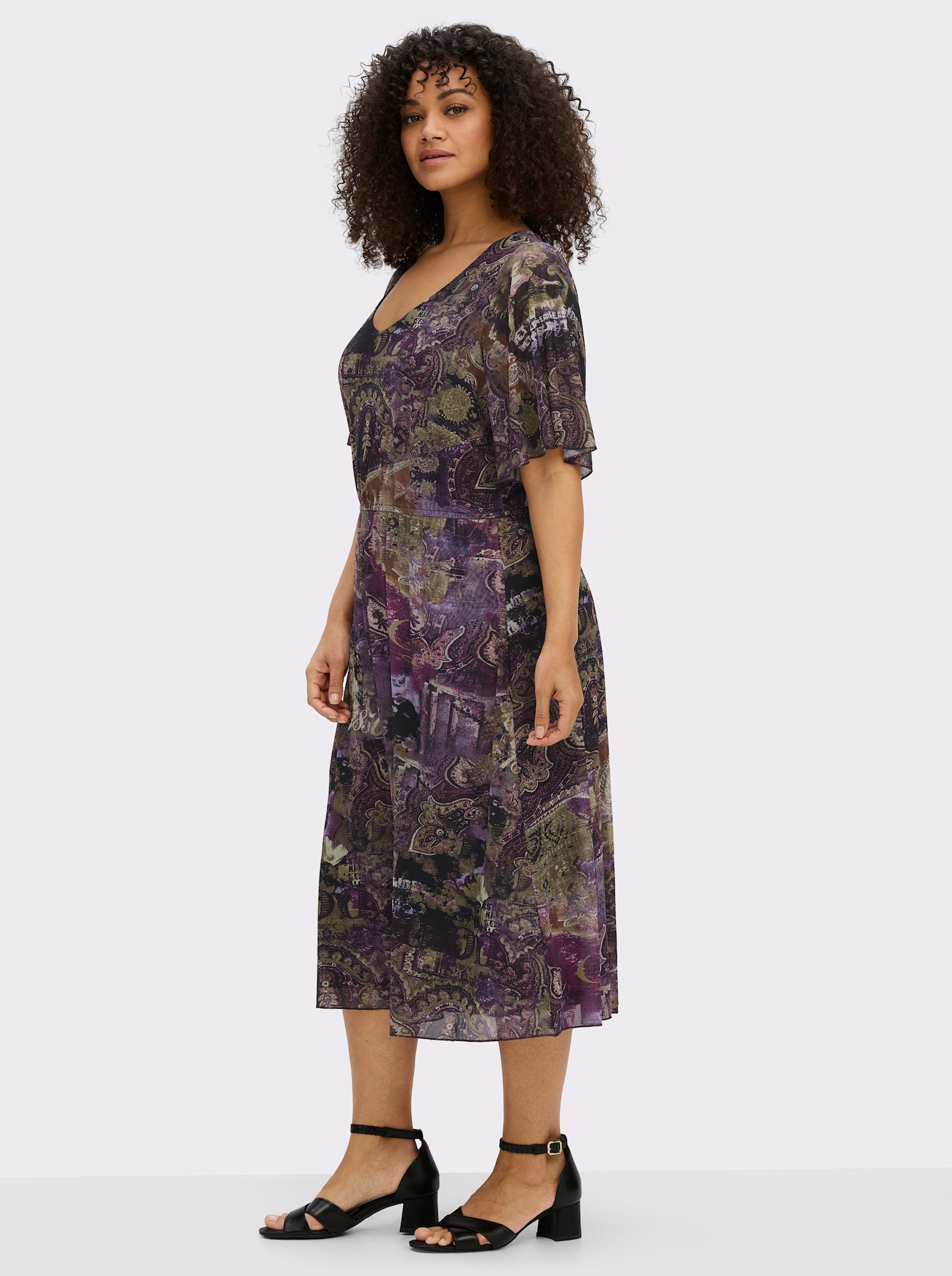 sheego by Joe Browns Druckkleid aus Mesh, mit Paisleyprint - lila-magenta-gemustert