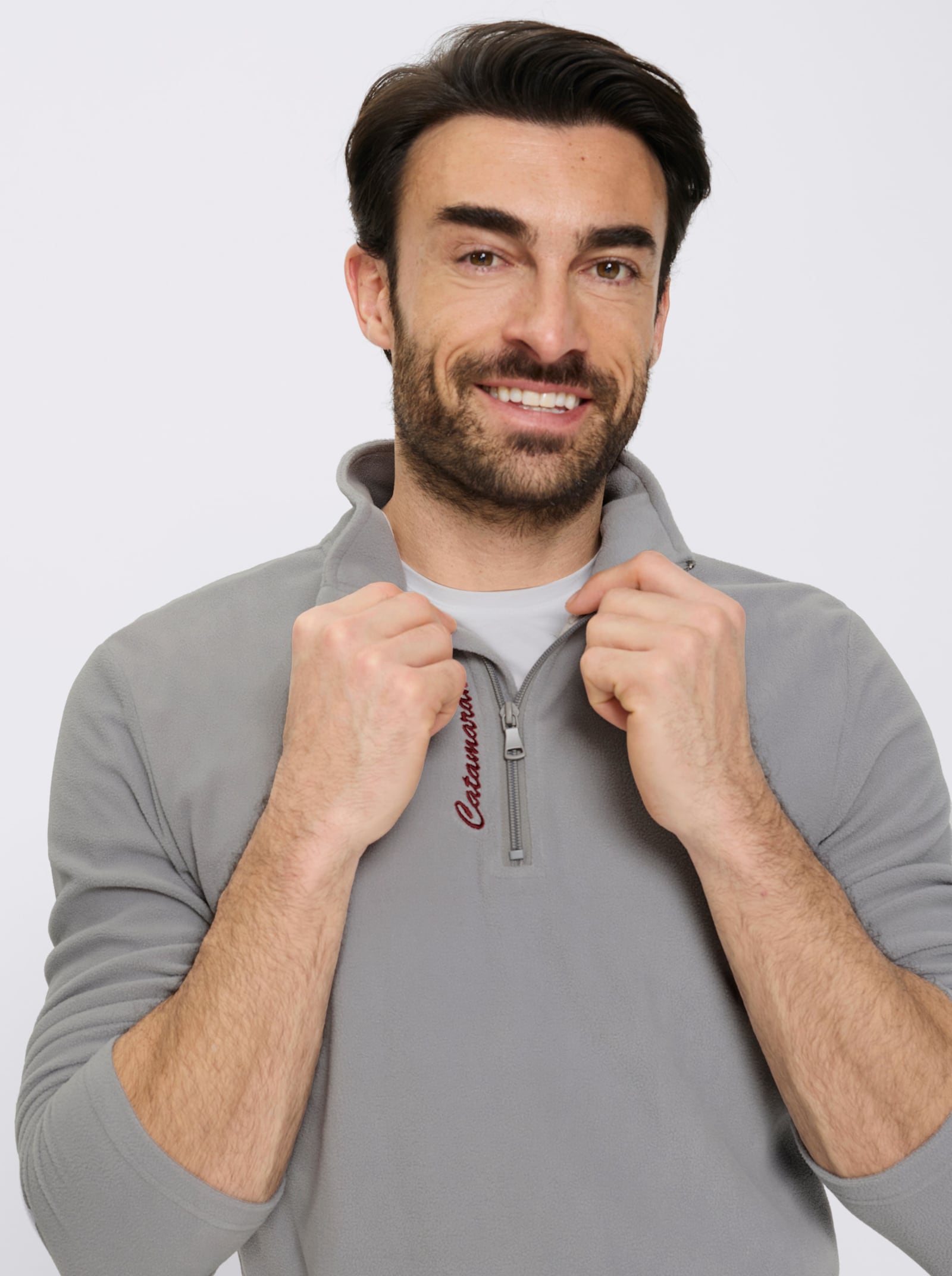 Catamaran Fleeceshirt mit Logo-Stickerei - steingrau