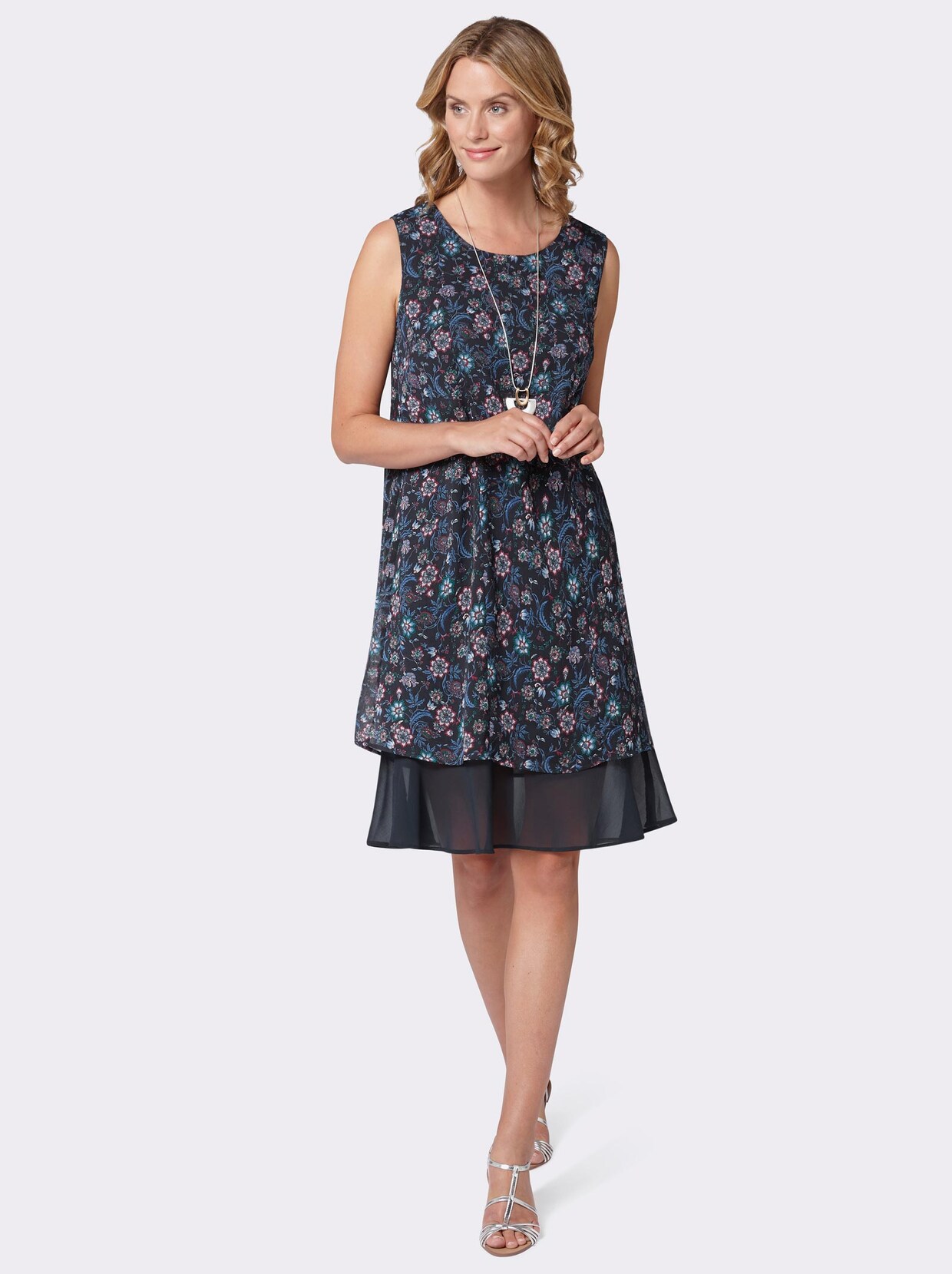 Trägerkleid - marine-blau-bedruckt
