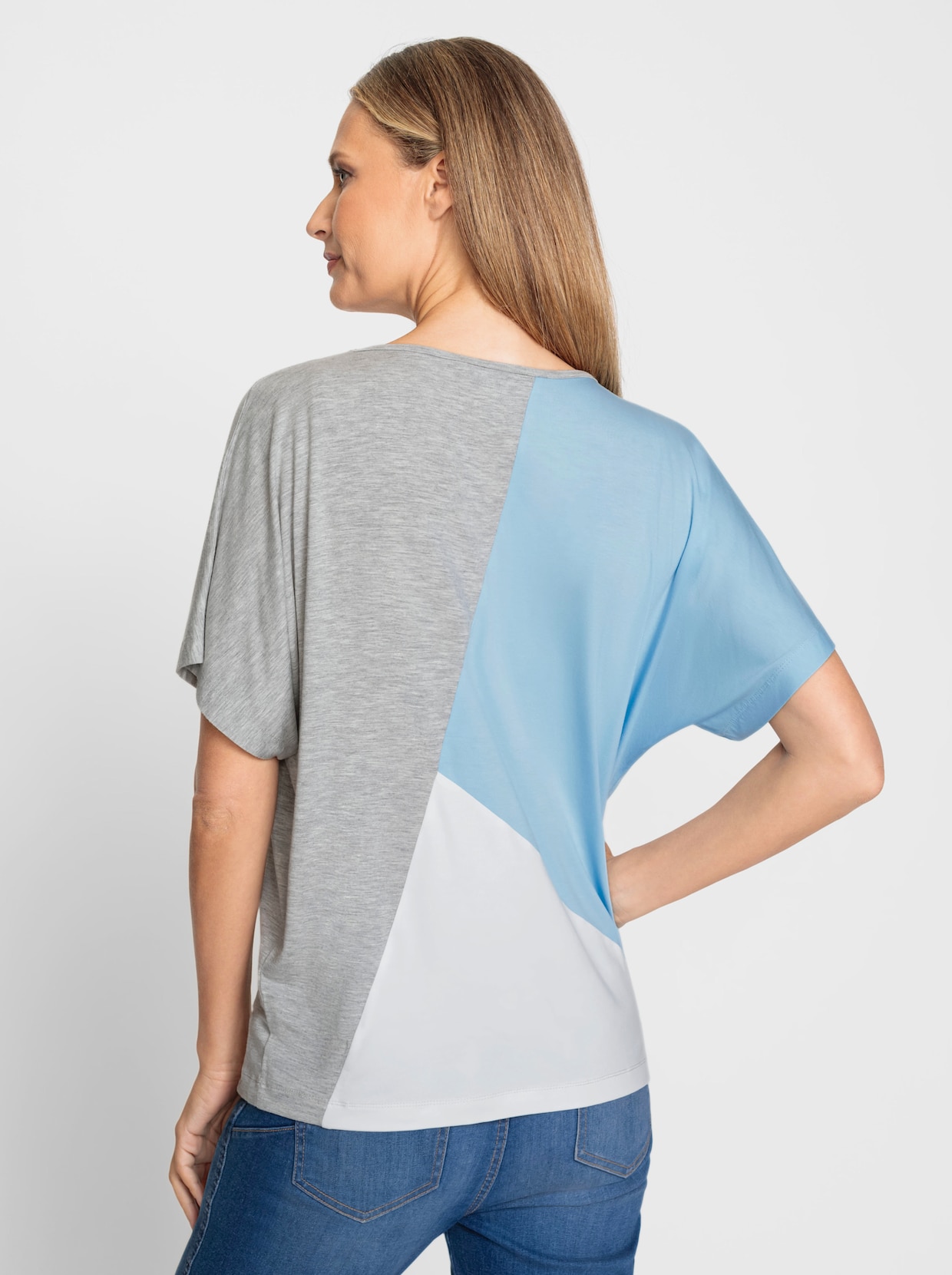 heine Kurzarmshirt - steingrau-hellblau-gemustert