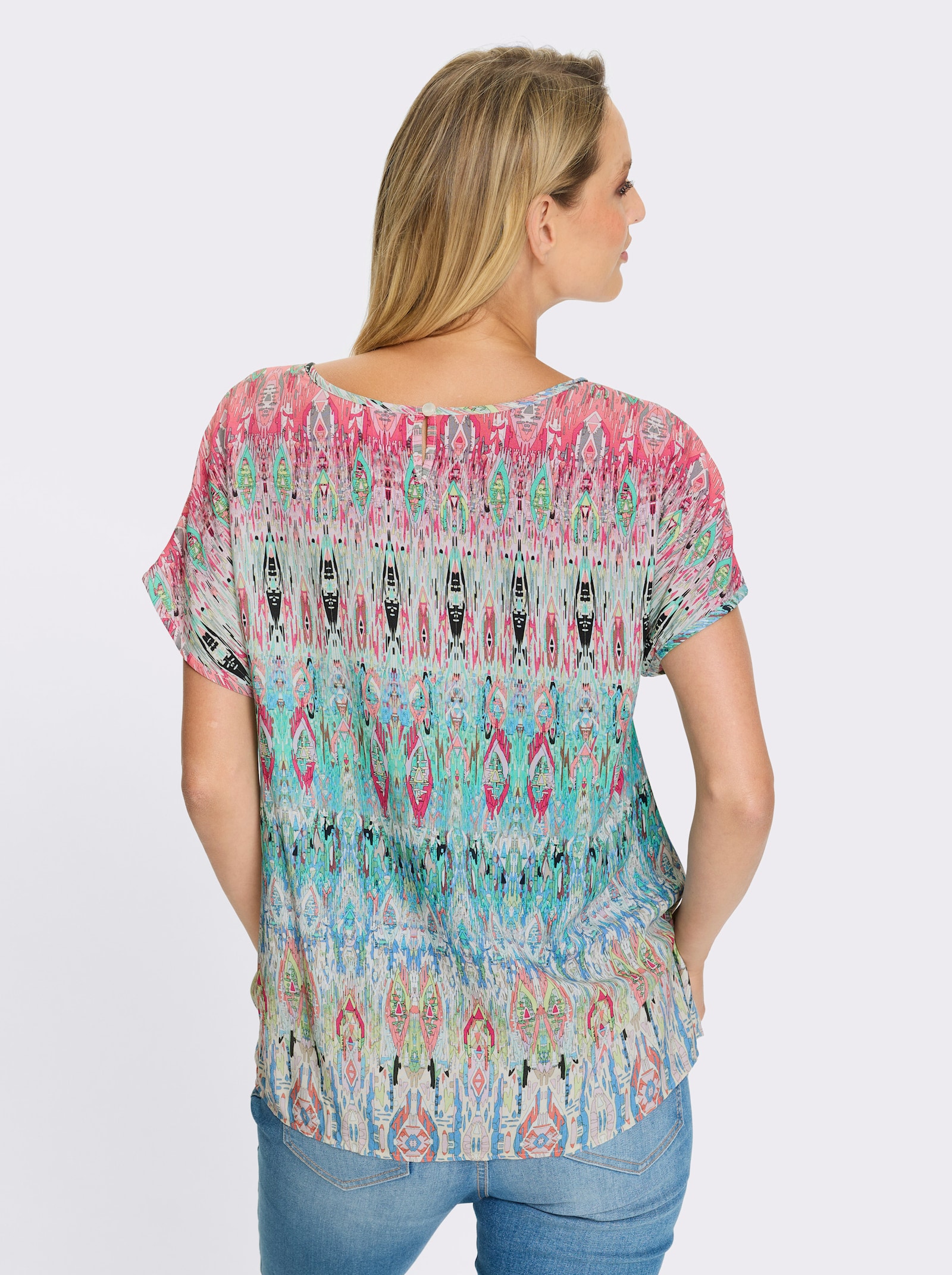 heine Druckbluse mit überschnittener Schulter - rosé-schilf-bedruckt