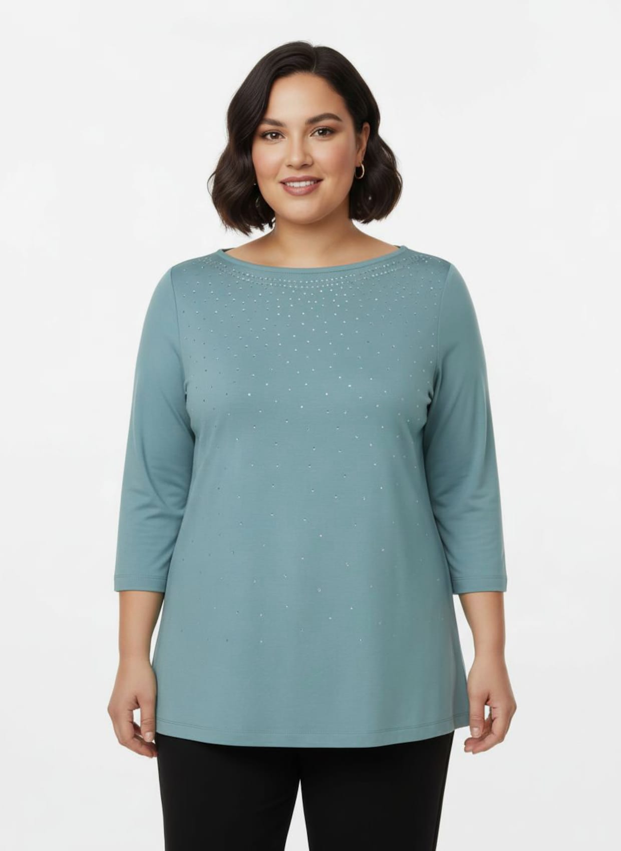 3/4-Arm-Shirt mit Glitzersteinchen - ozean