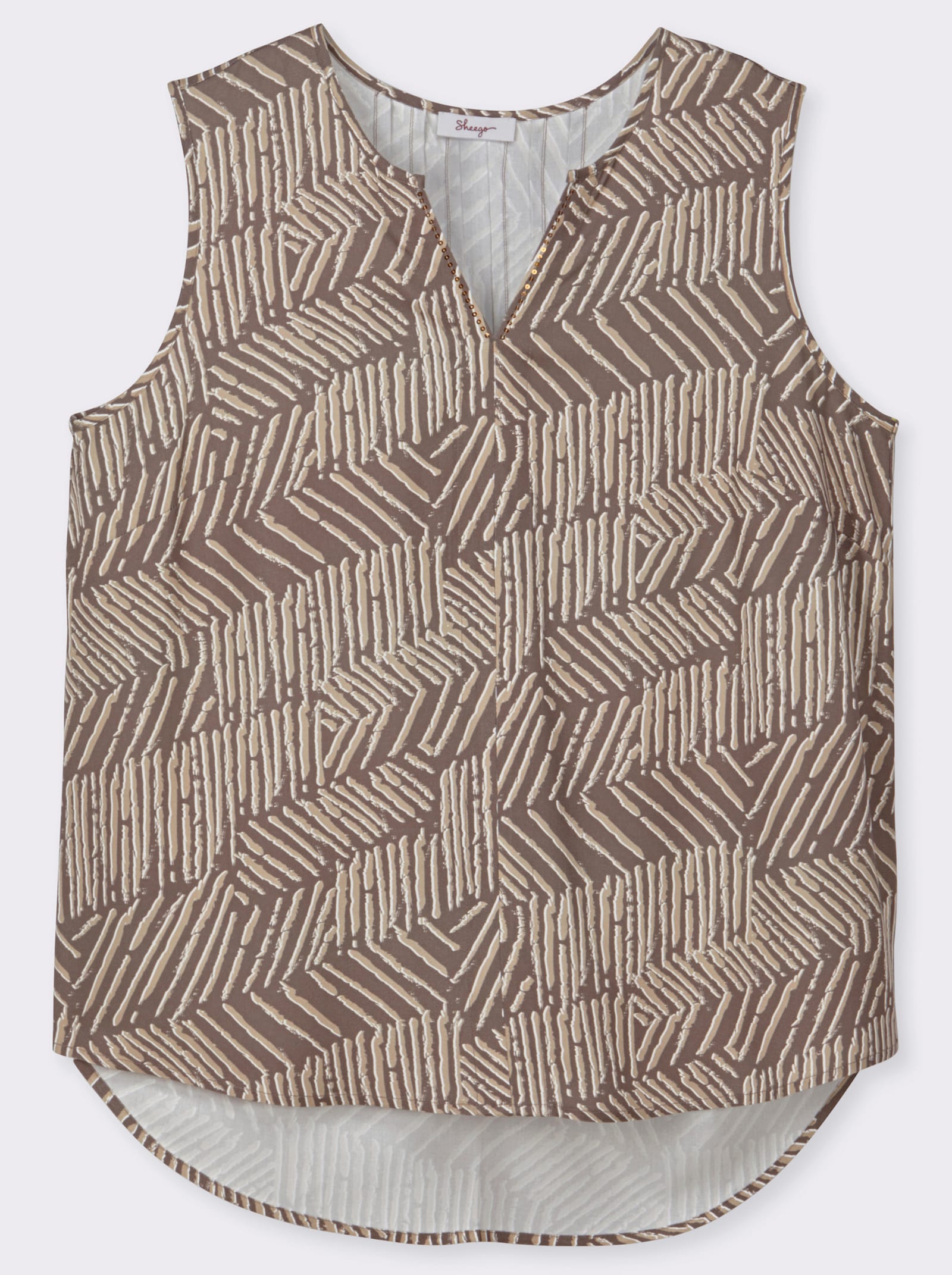 sheego Blusentop mit verlängerter Rückenpartie - dunkeltaupe-beige-bedruckt