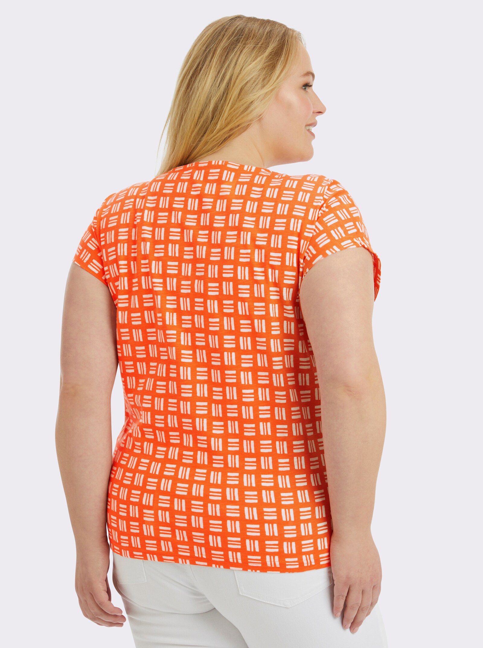 Print-Shirt aus reiner Baumwolle - orange-ecru-bedruckt