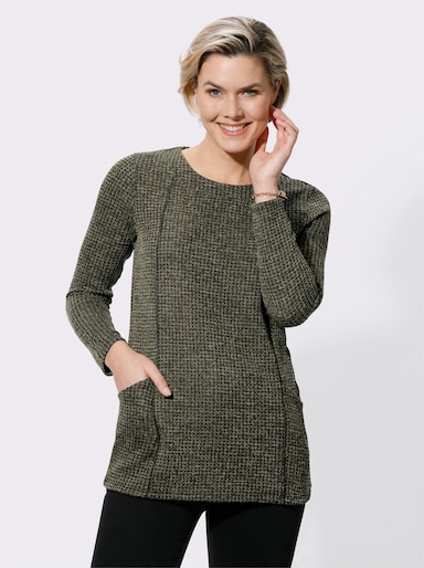 Longshirt 2 Taschen vorne - khaki-meliert