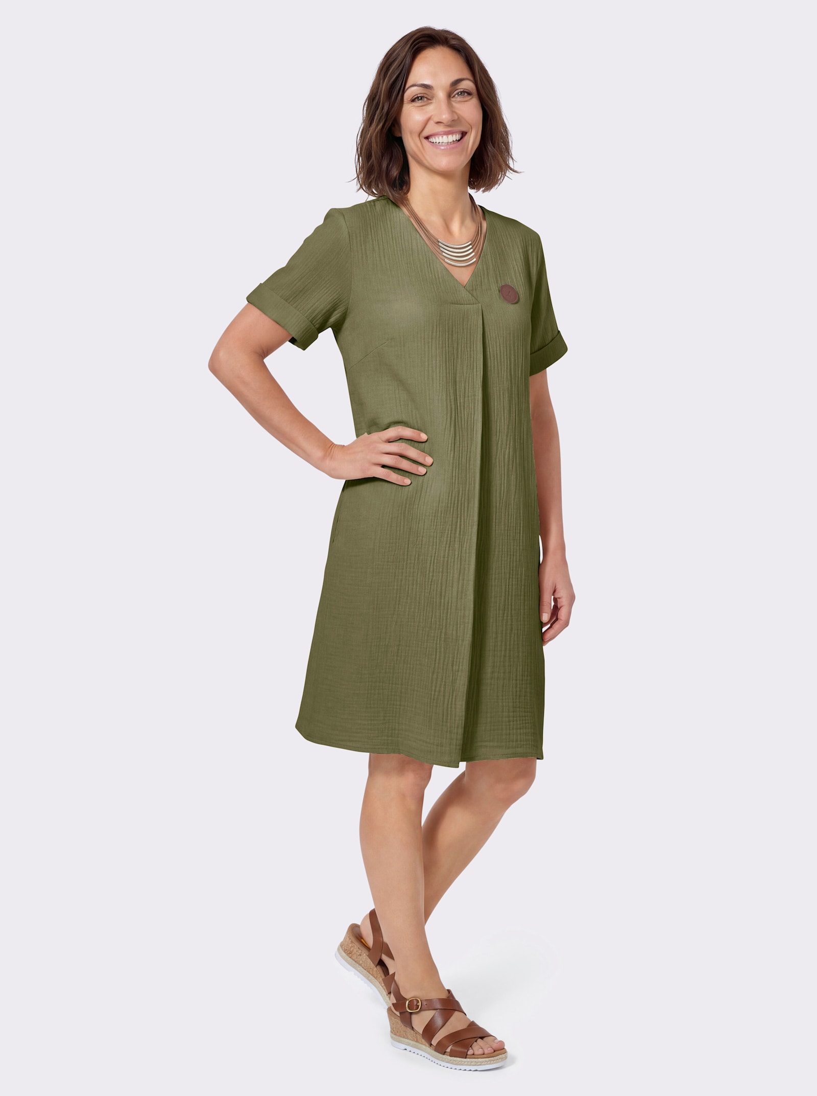 Webkleid in A-Form - oliv