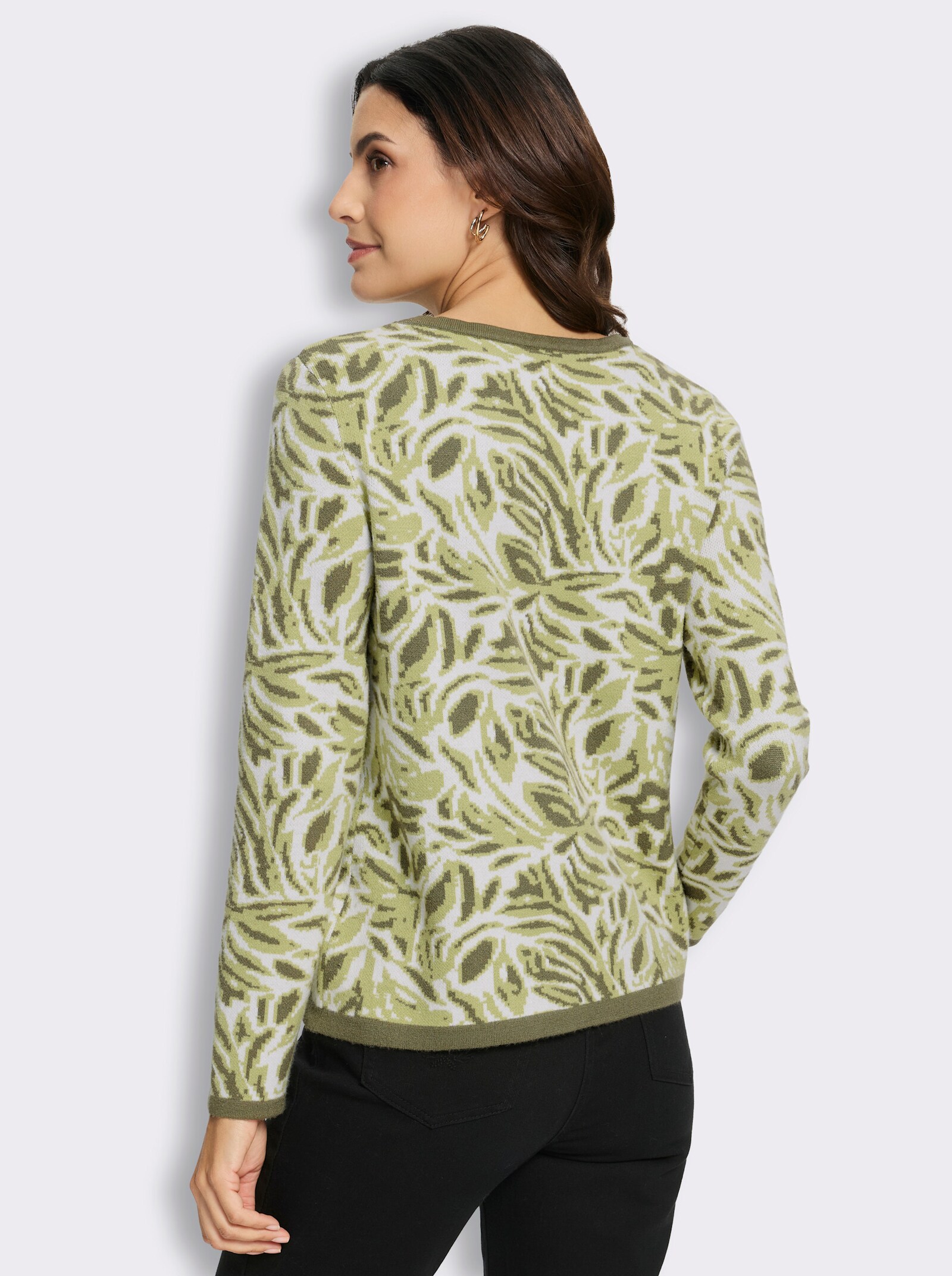  Jacquard-Pullover mit floralem Muster - khaki-ecru-gemustert