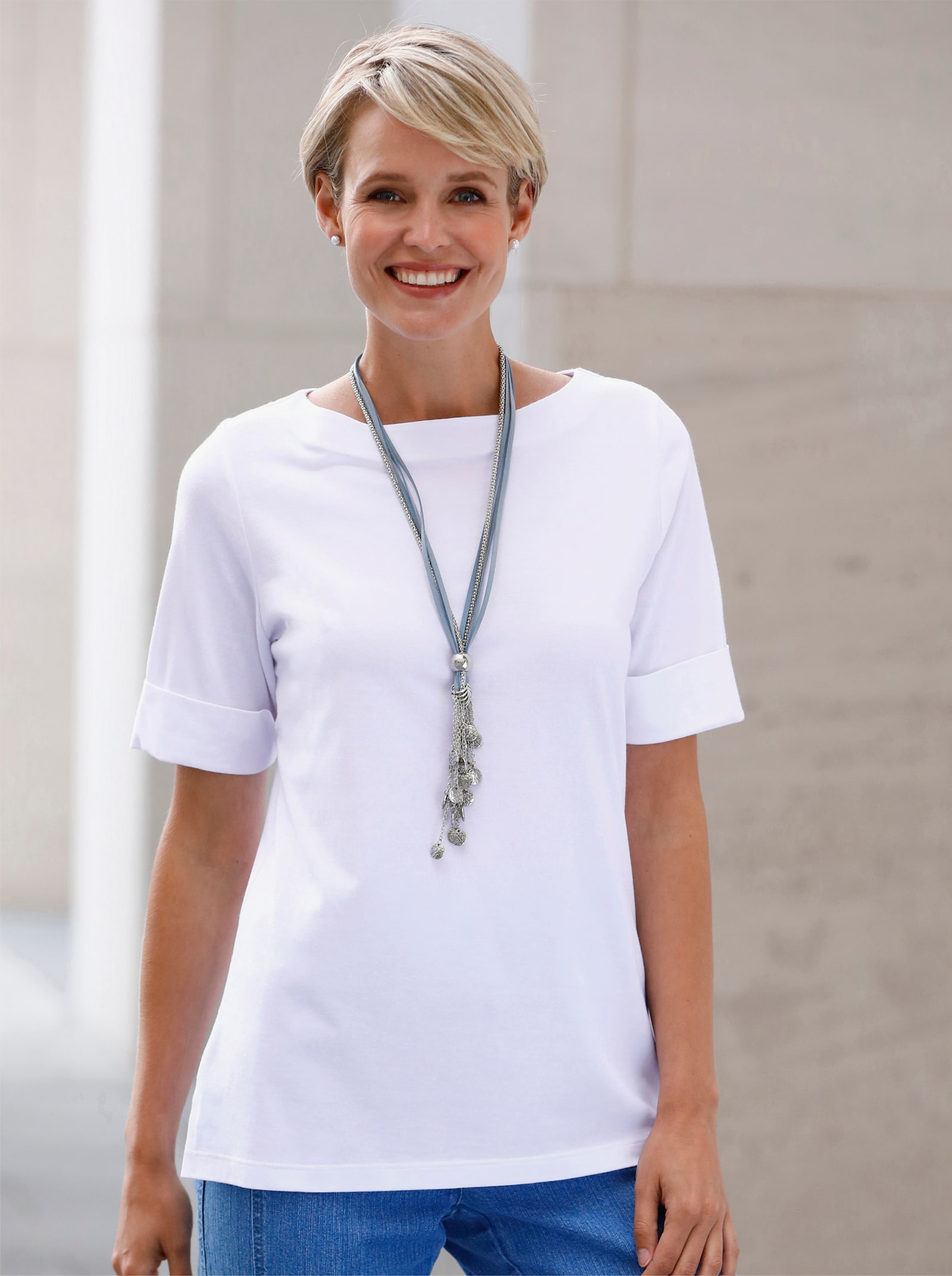 Tričko s krátkymi rukávmi a pevnými manžetami - biela