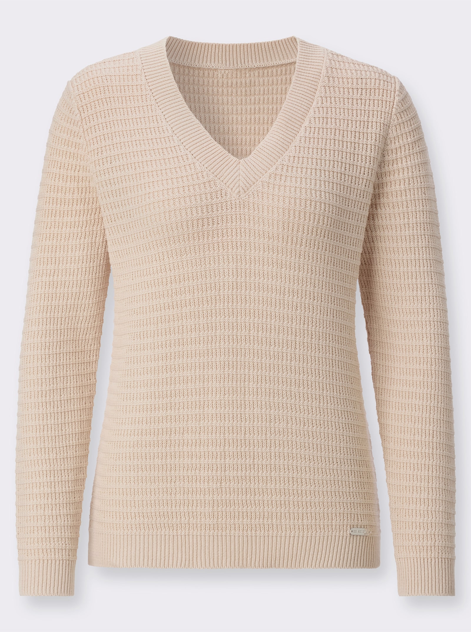 V-Ausschnitt-Pullover mit geripptem Saum - elfenbein