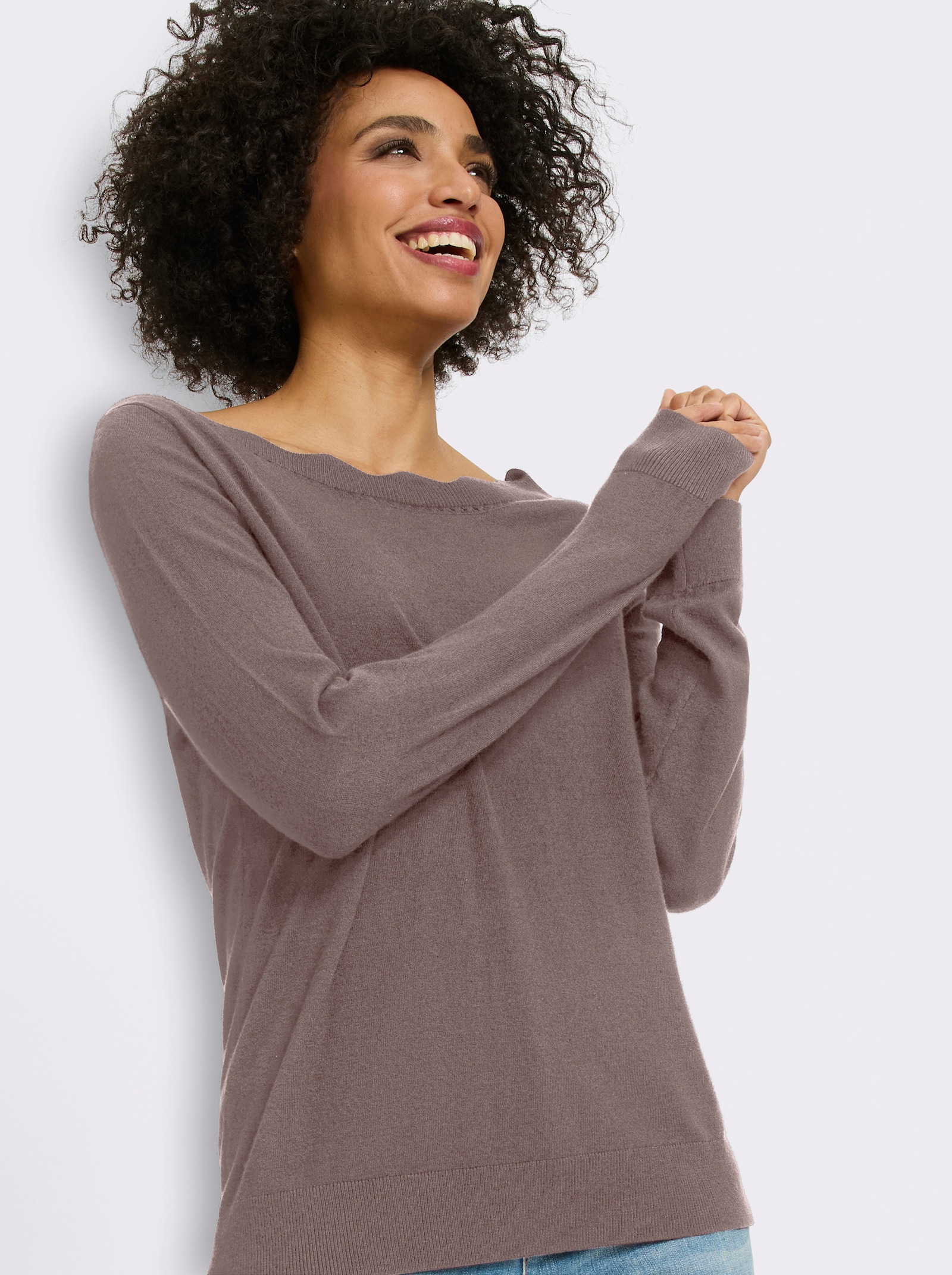 heine Feinstrickpullover mit Wellenkante - dunkeltaupe