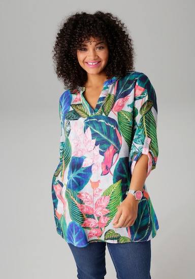 Aniston PLUS Longbluse - stein-marine-dunkelgrün-lachs-fuchsia-smaragd-gelb-petrolgrün-royalblau-apfelgrün-orange-rosa-hellgrau-weiß