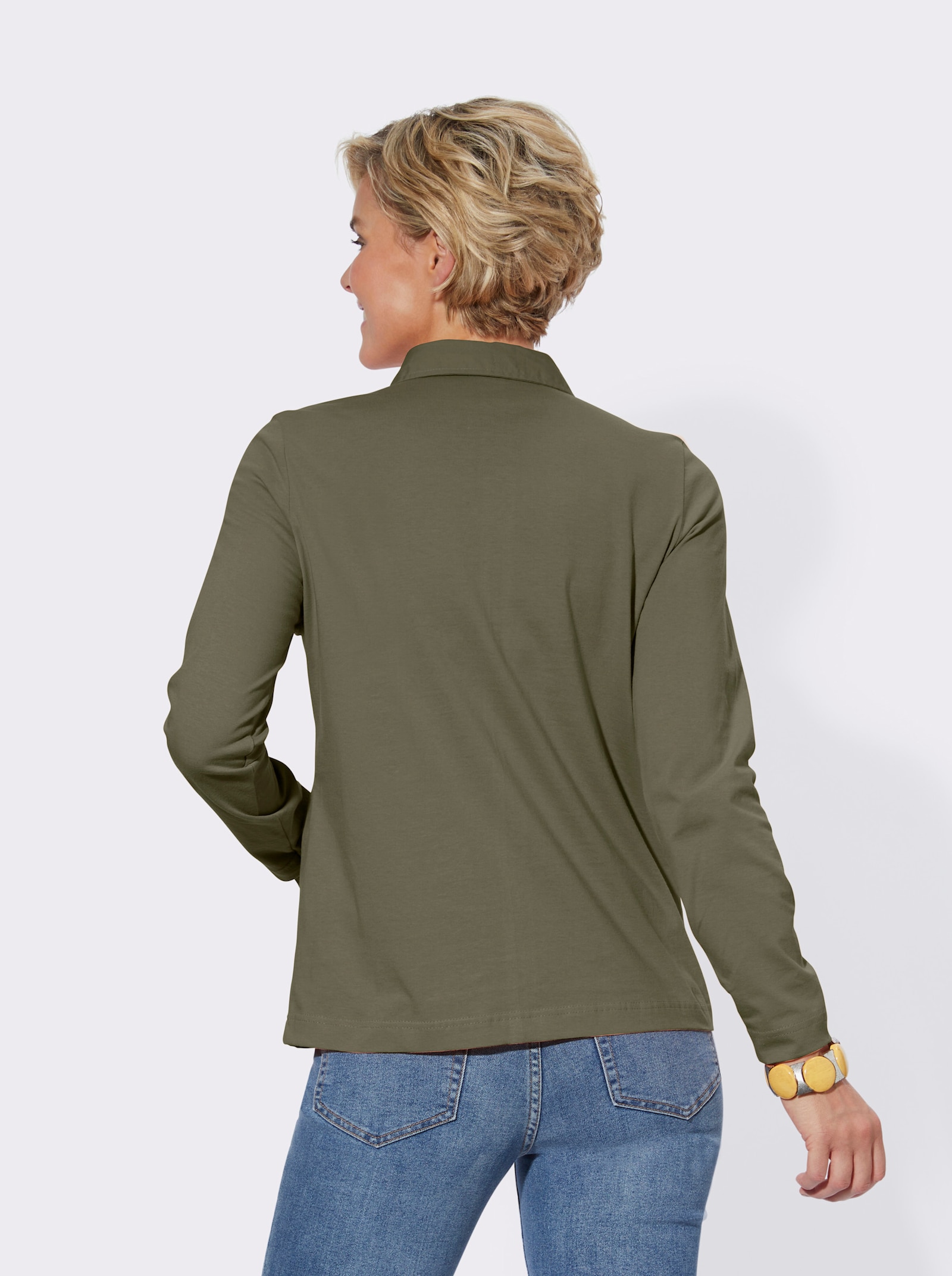 Poloshirt met lange mouwen van puur katoen - olijf