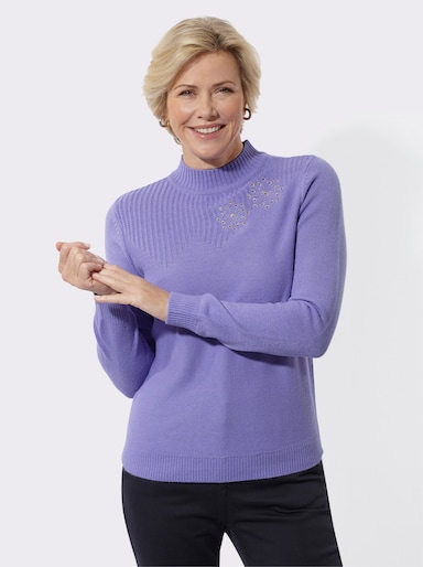Stehkragenpullover mit Blütenstickerei - lavendel