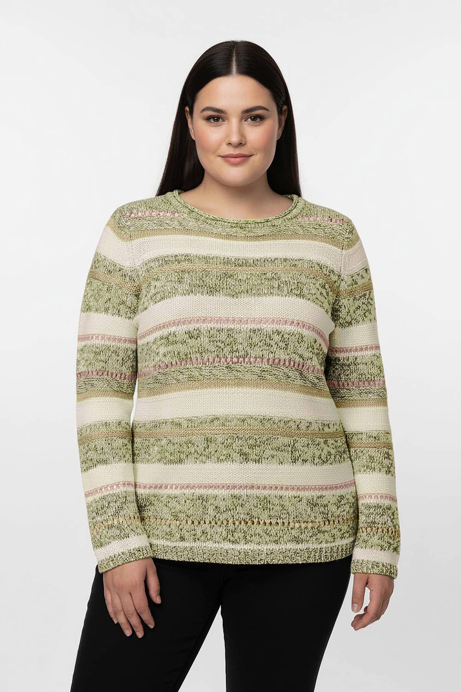 Strickpullover mit Streifen-Muster - grün-ecru-gestreift