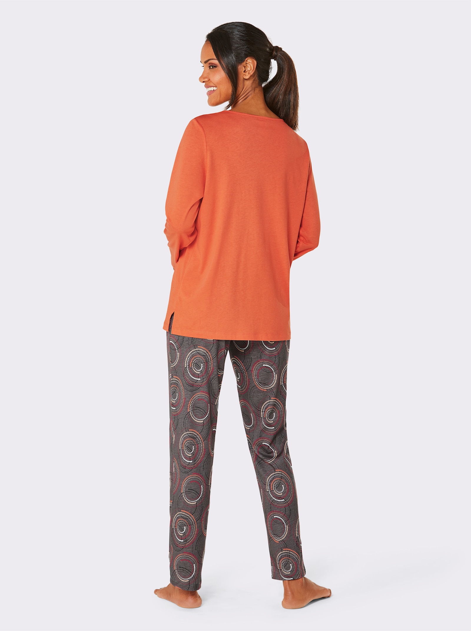 wäschepur Pyjama à large encolure ronde - orange-anthracite imprimé