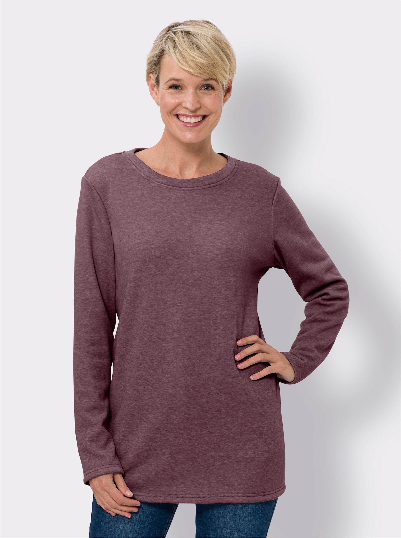 Longshirt mit Teddy-Fleece innen - burgund-meliert