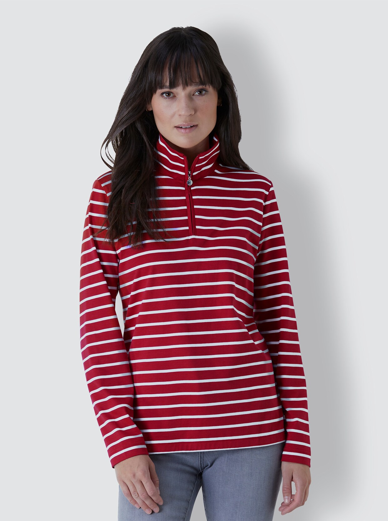 Creation L Premium Pima-Baumwoll-Shirt - rot-geringelt