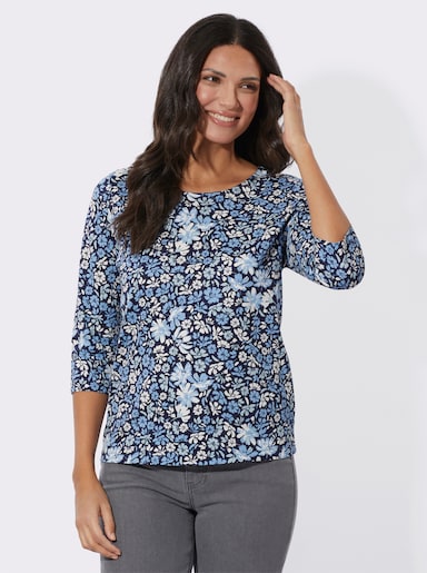 3/4-Arm-Shirt mit Blumenmuster - marine-himmelblau-bedruckt