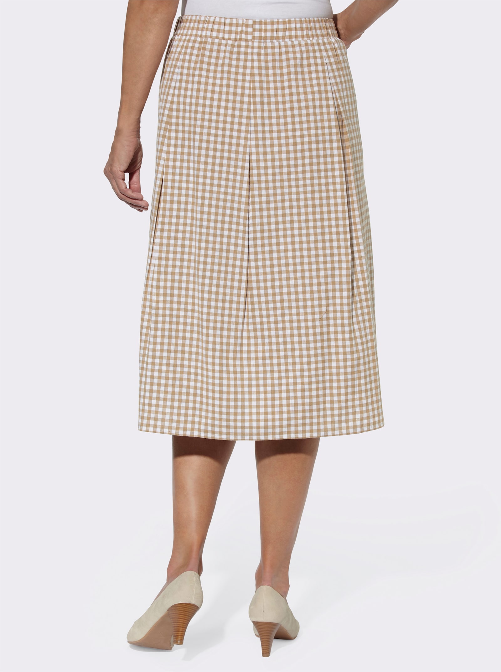 Faltenrock mir Rundum-Dehnbund - camel-weiß-kariert