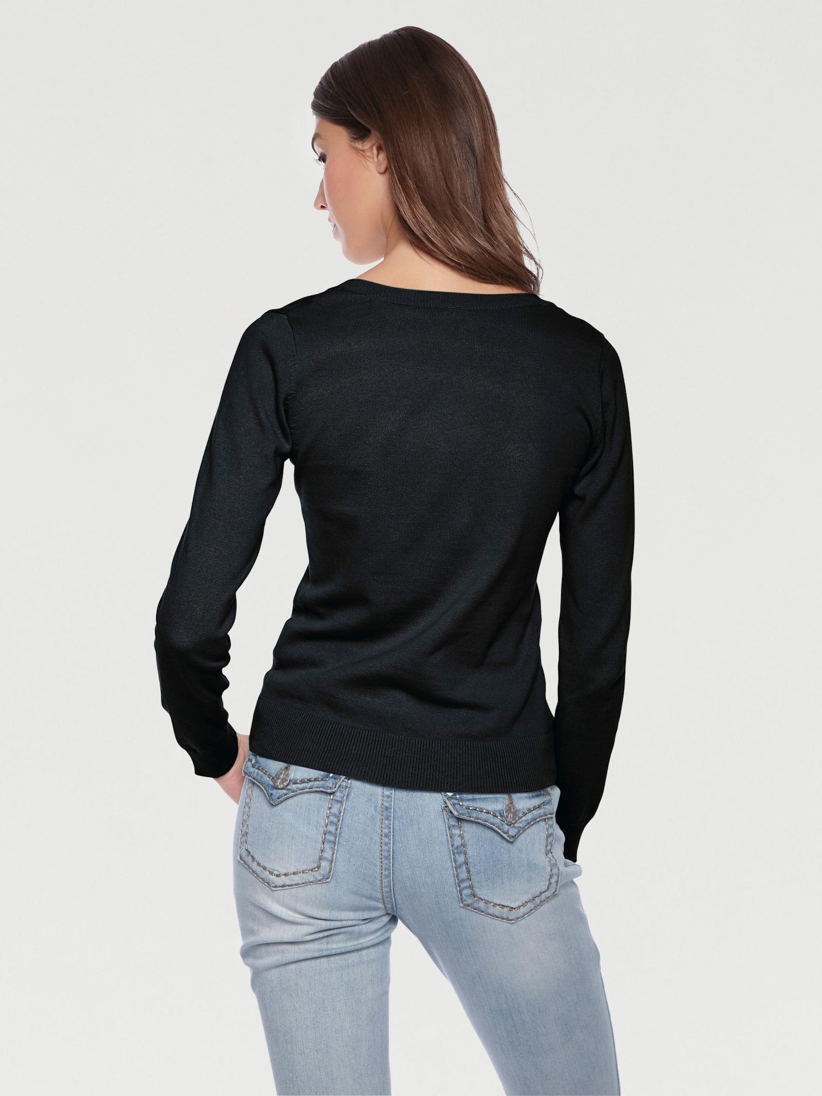 heine Pullover van fijntricot met ronde hals - zwart