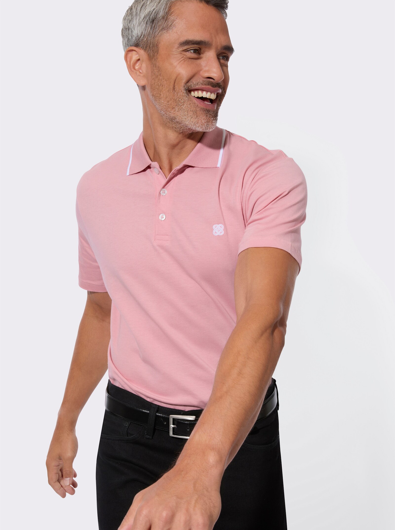 Poloshirt mit Kontrast-Details - rosenquarz