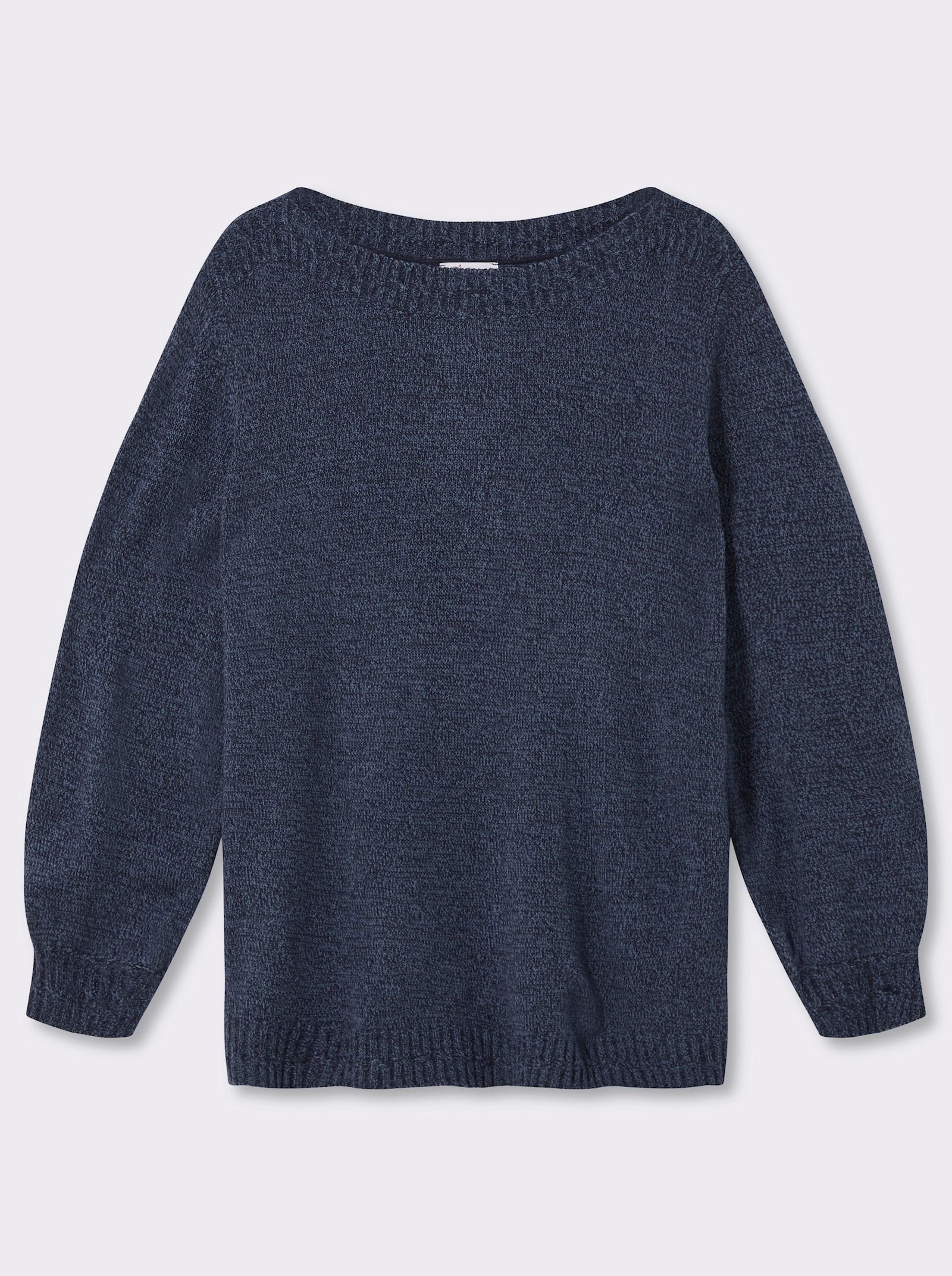 sheego Strickpullover mit U-Boot-Ausschnitt - tiefblau-meliert