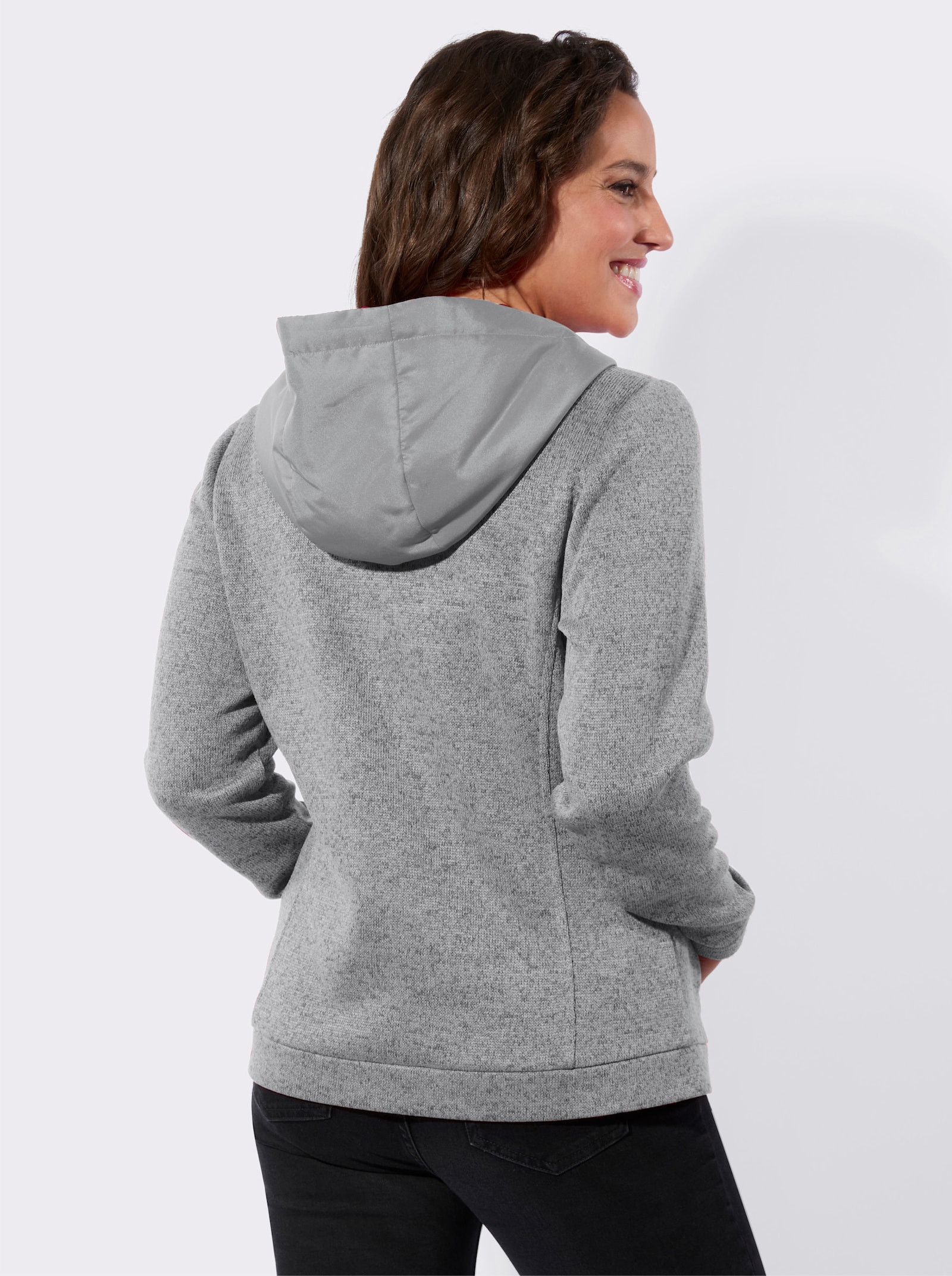 Shirtjacke mit weitenregulierbarer Kapuze - steingrau-meliert