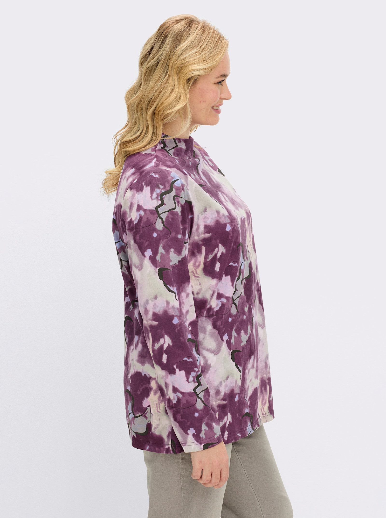 sheego Shirt mit Batik-Effekt - bordeaux-bedruckt