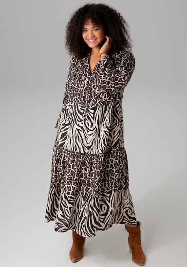 Aniston PLUS Midikleid - beige-braun-schwarz