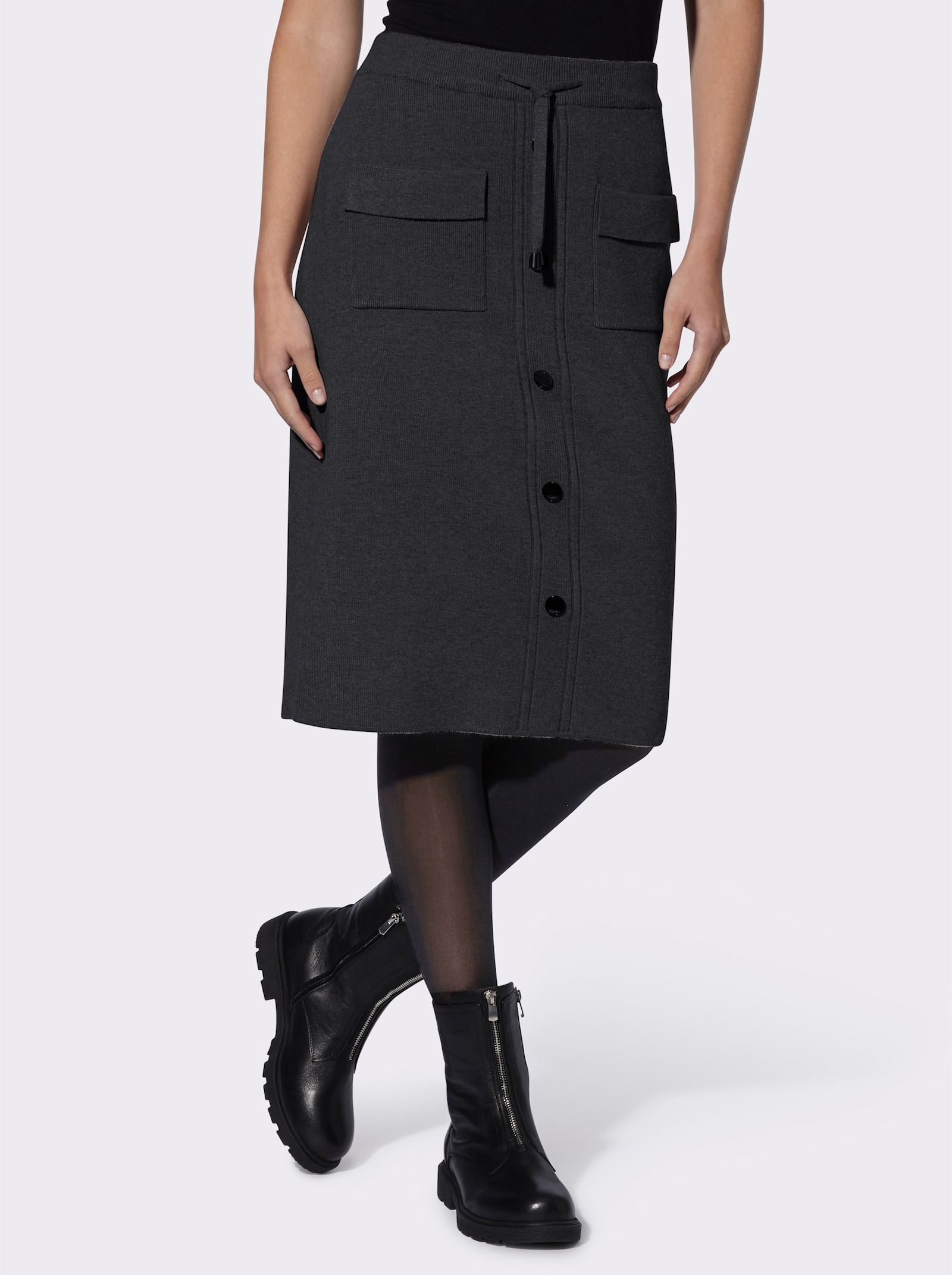 heine Strickrock mit Zierknöpfen - schwarz