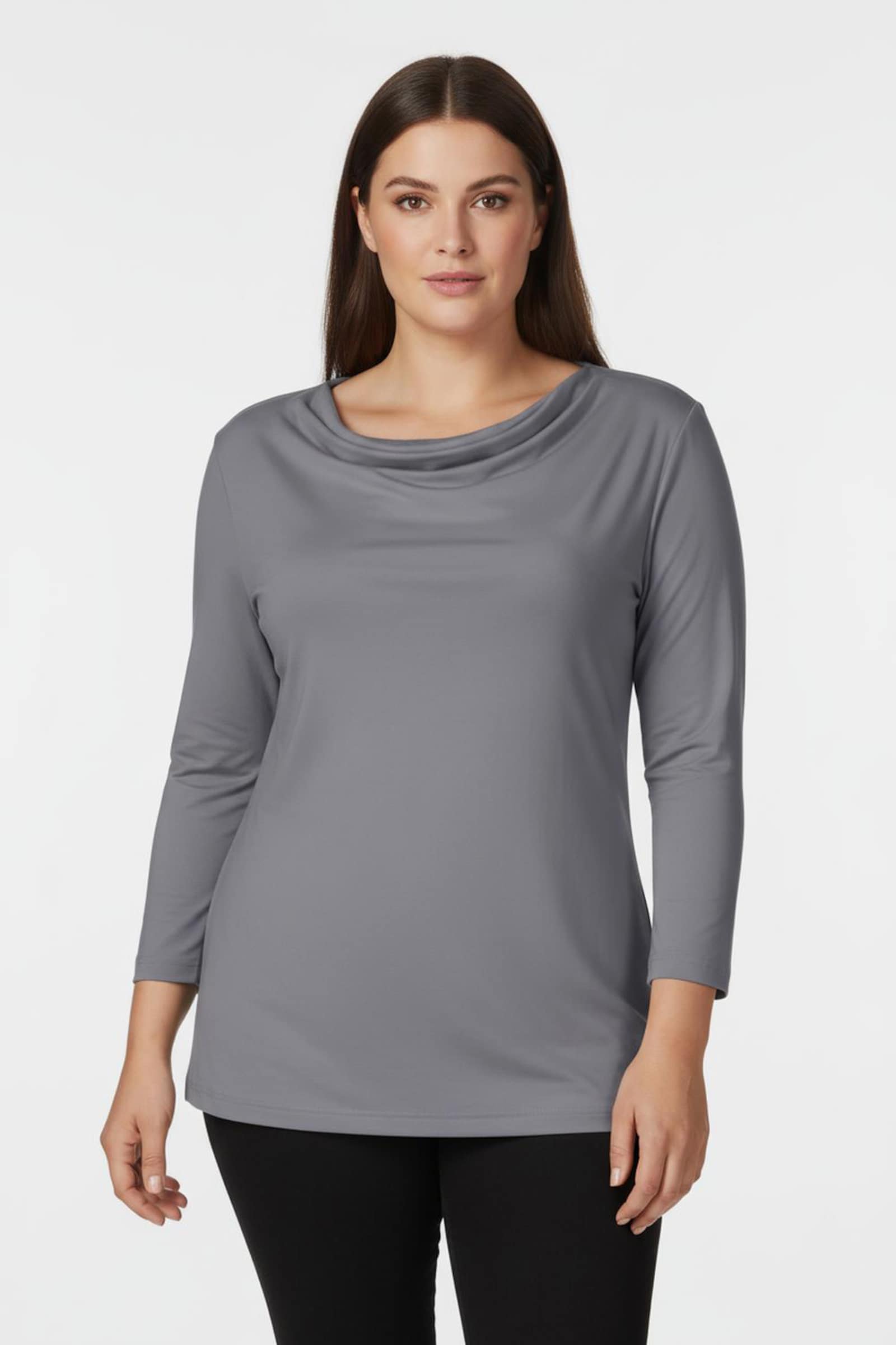 Wasserfallshirt mit 3/4-langen Ärmeln - grau