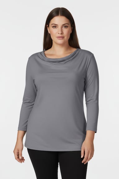 Wasserfallshirt mit 3/4-langen Ärmeln - grau