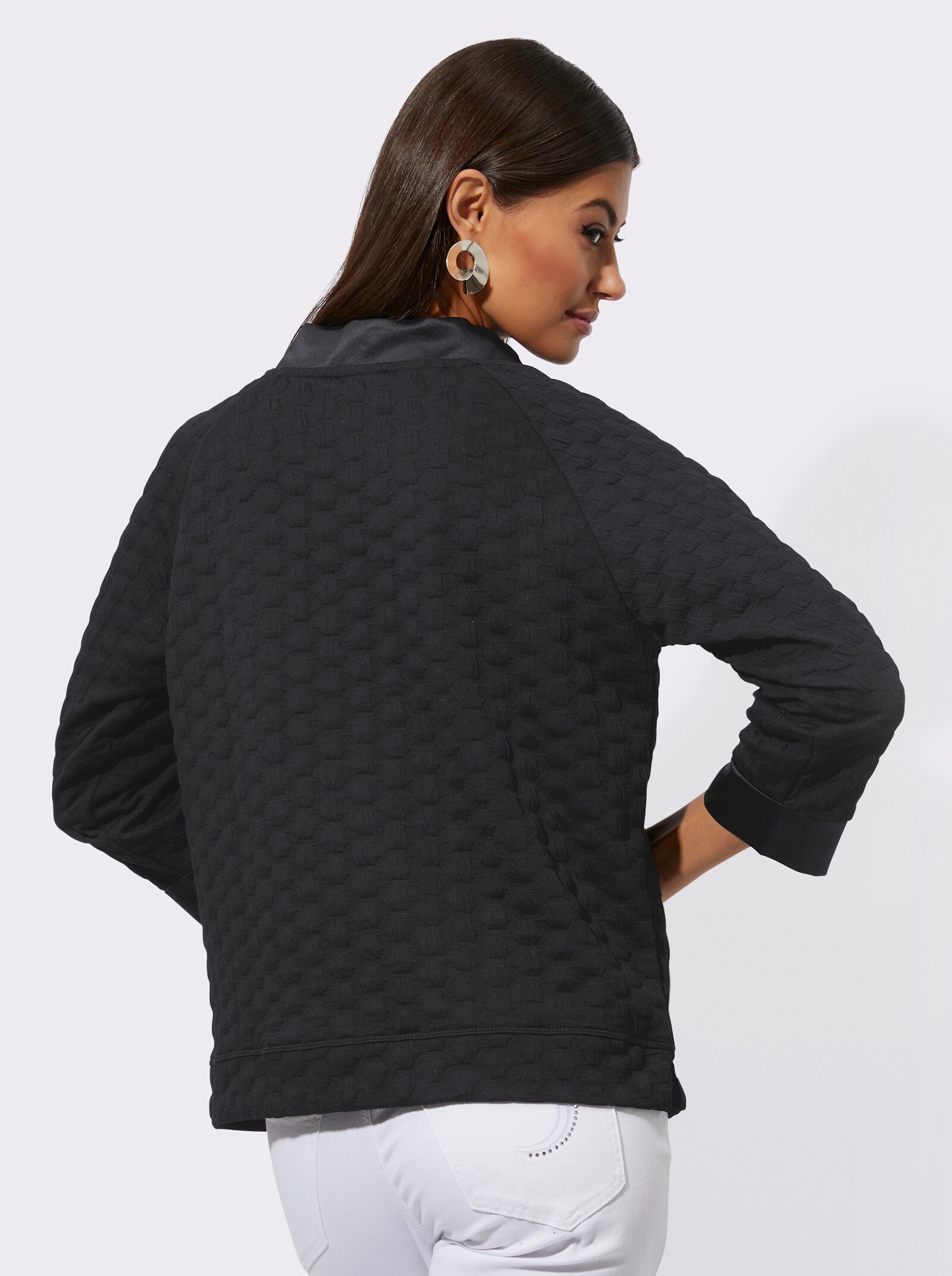 Sweatshirt im Material-Mix - schwarz