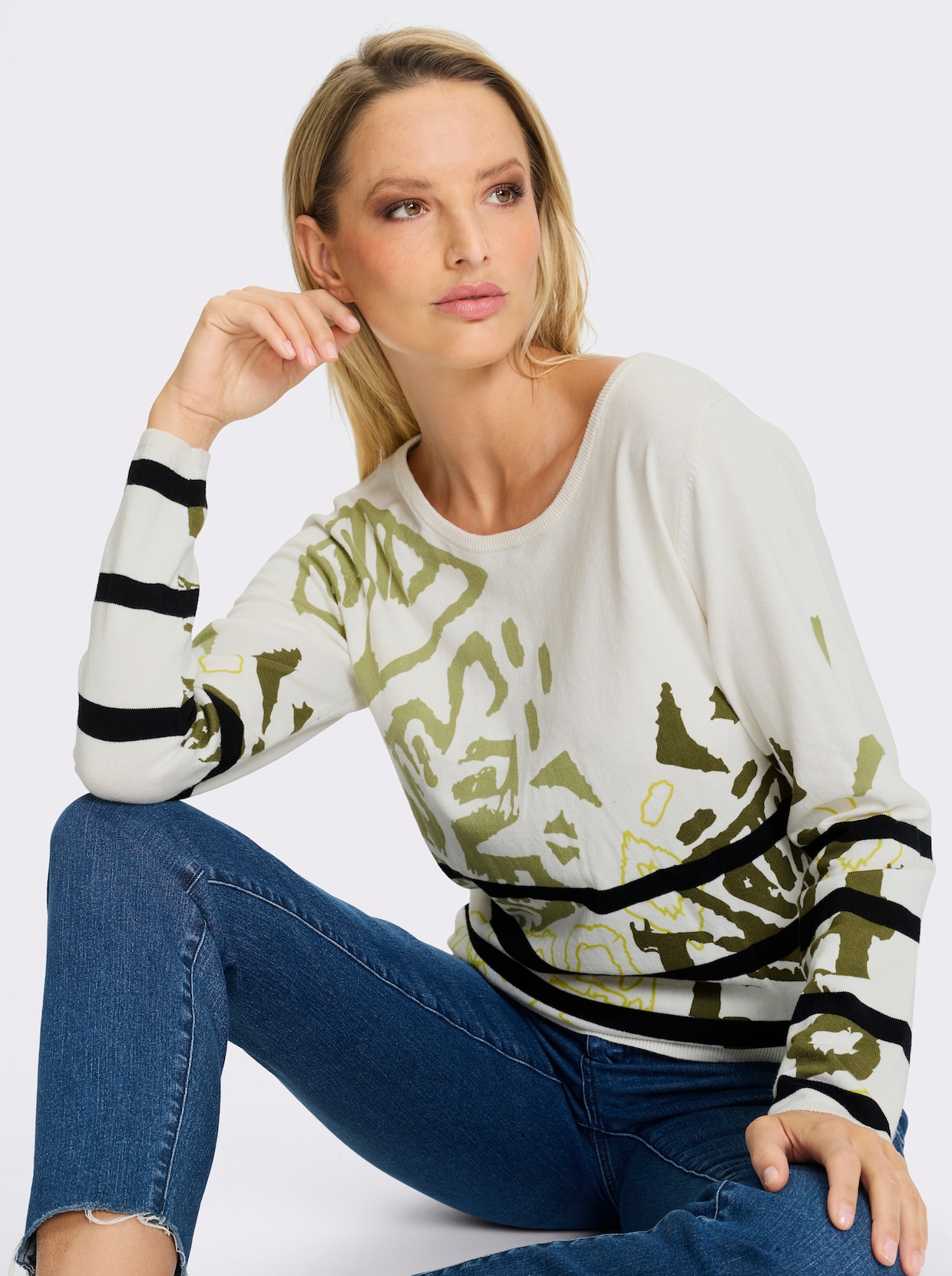 heine Feinstrickpullover - ecru-schilf-bedruckt